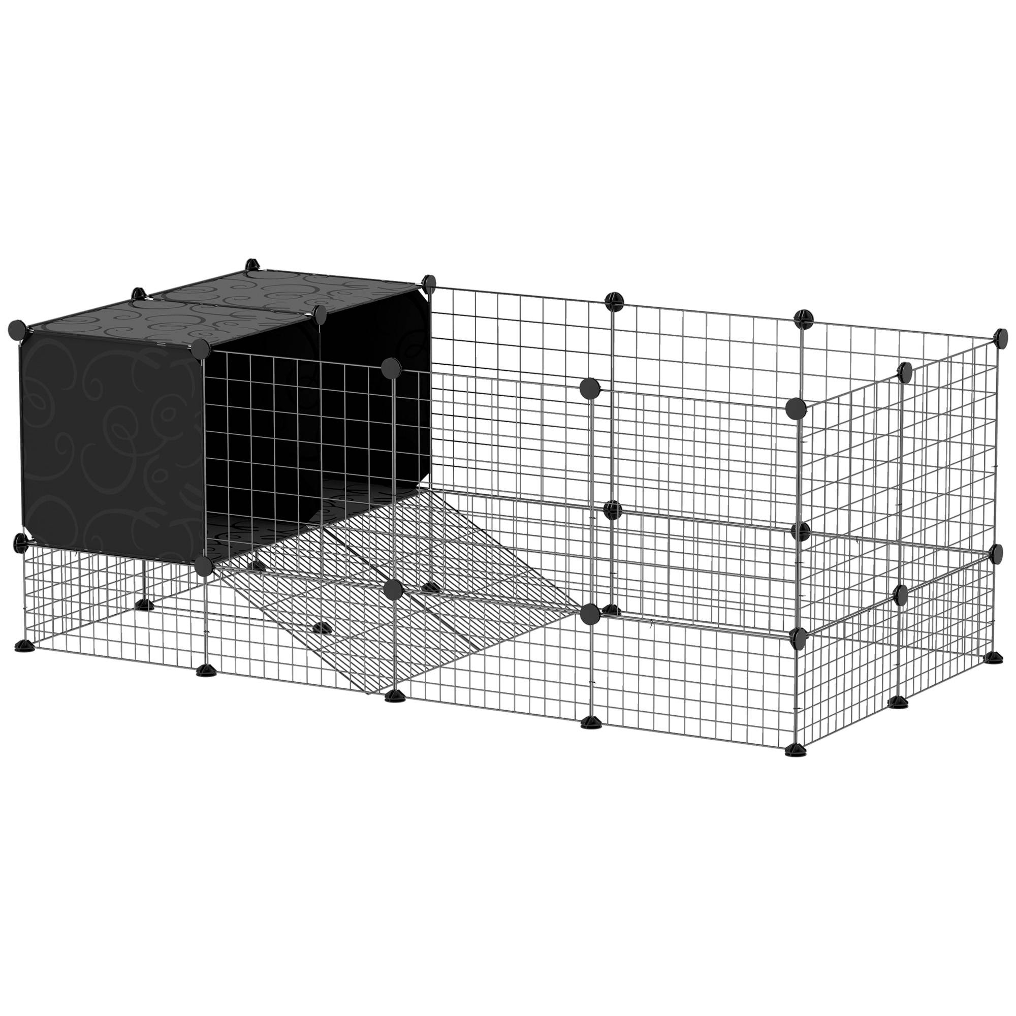 Enclos petits animaux acier rongeurs modulable niches 140x52cm noir - ComfortXL Outdoor Living - Image 1