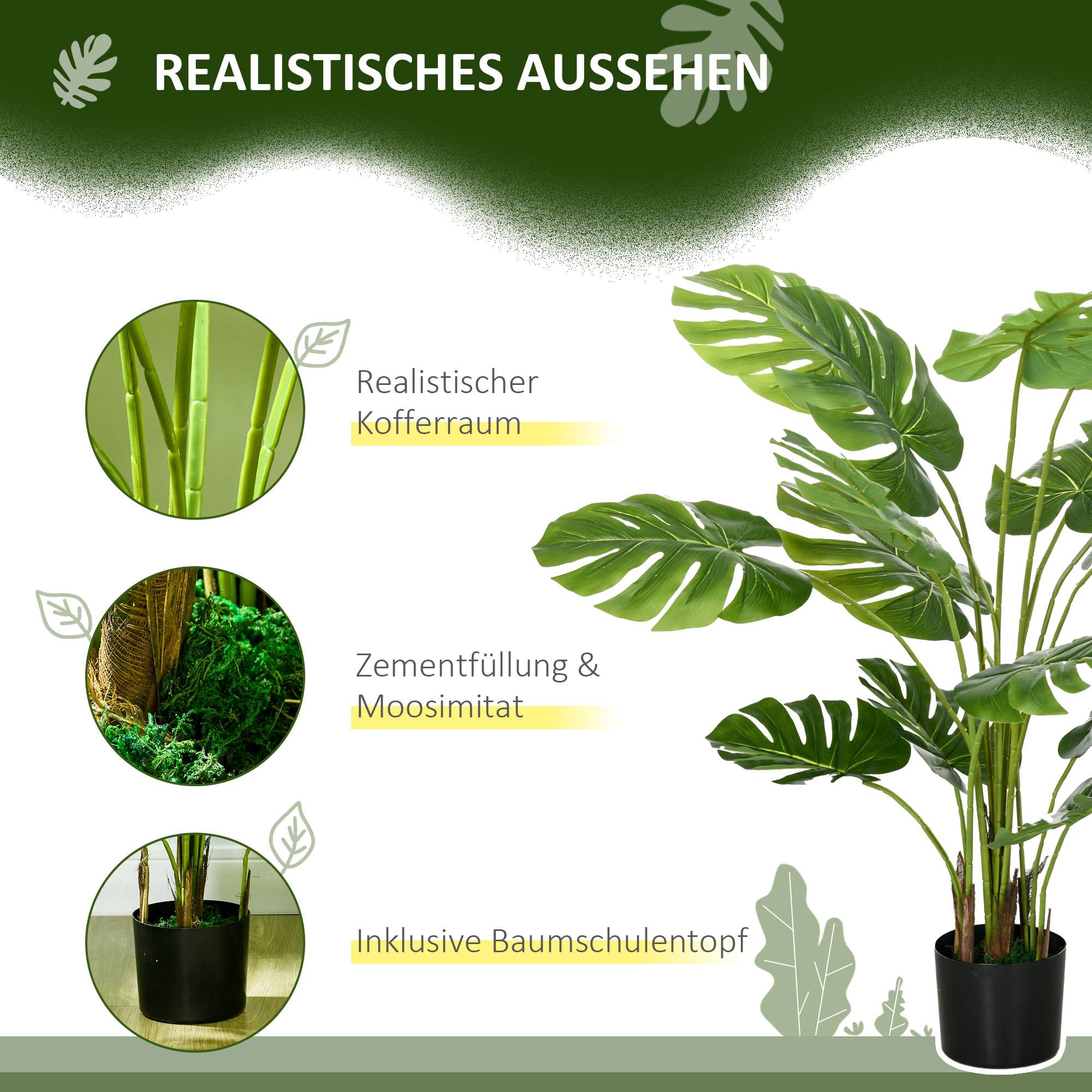 Plante Artificielle Monstera Plastique Intérieur Sans Entretien 120cm Vert - ComfortXL Outdoor Living - Image 7