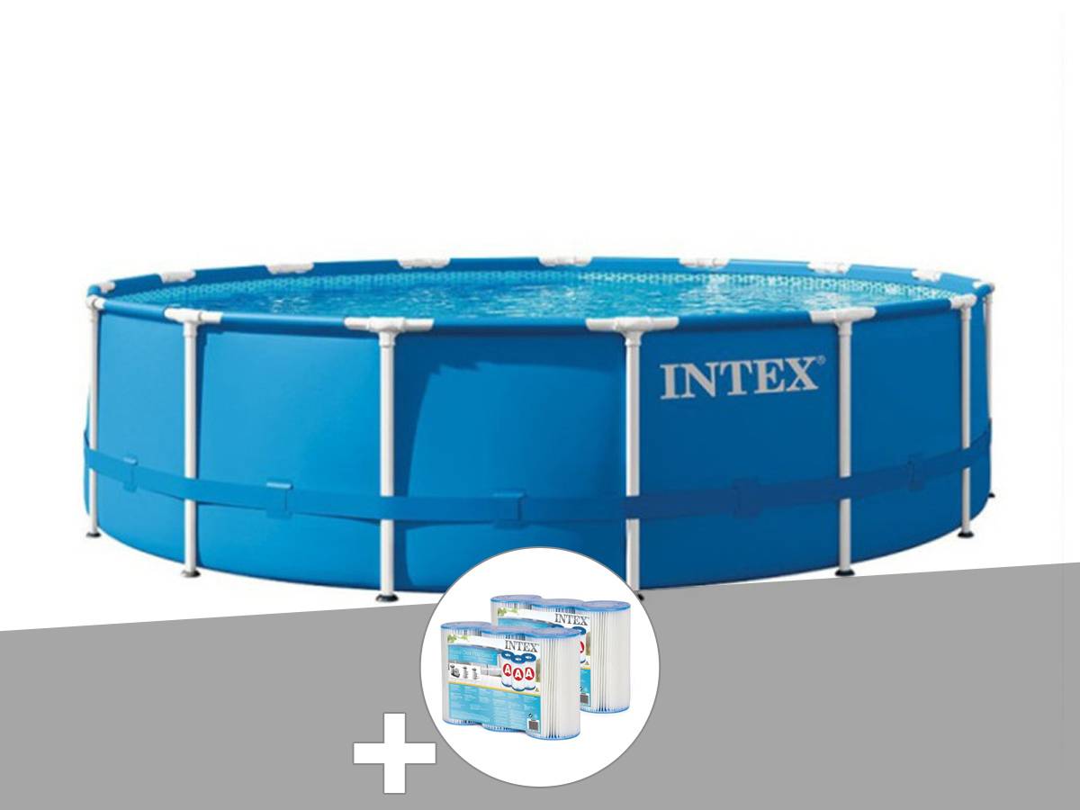 Kit piscine tubulaire Intex Metal Frame ronde 4,57 x 1,22 m + 6 cartouches de filtration - Image 1