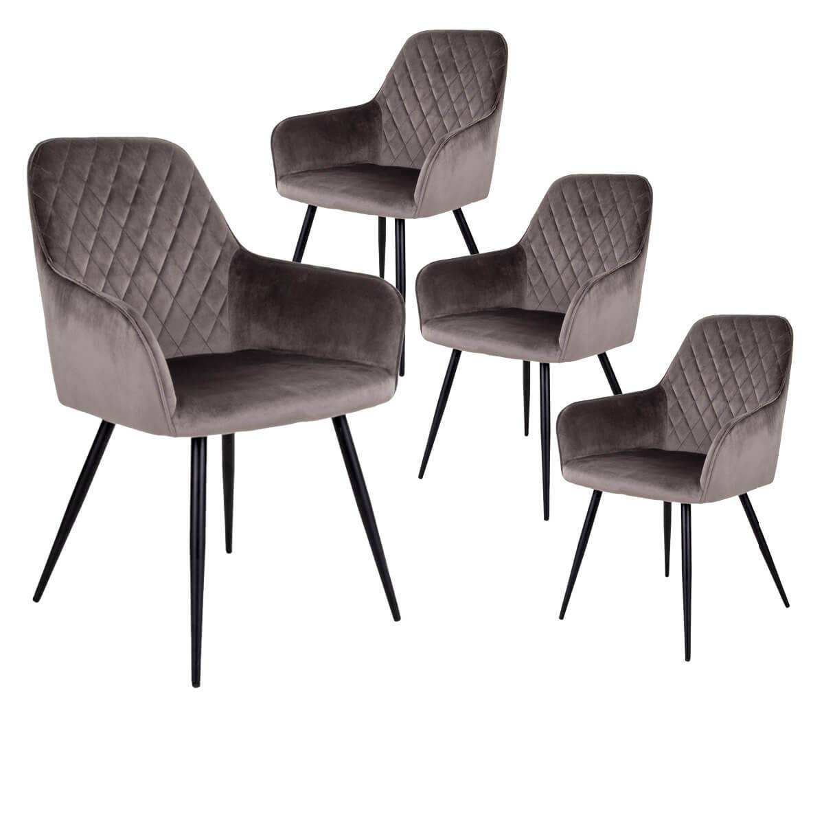 ALTOBUY - Lot de 4 Fauteuils Velours Taupe et Piétement Acier Noir - VIBY - Image 1
