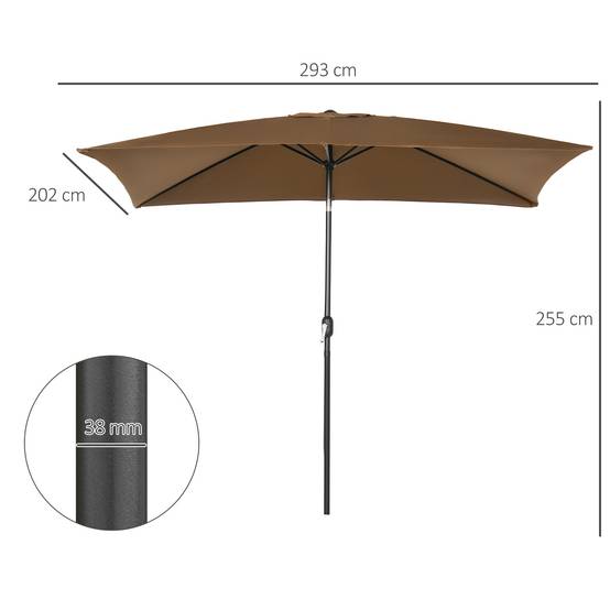 Parasol inclinable rectangulaire protection solaire toile polyester 180 g/m² 2,94x1,98x2,55m marron fr343 - Image 5