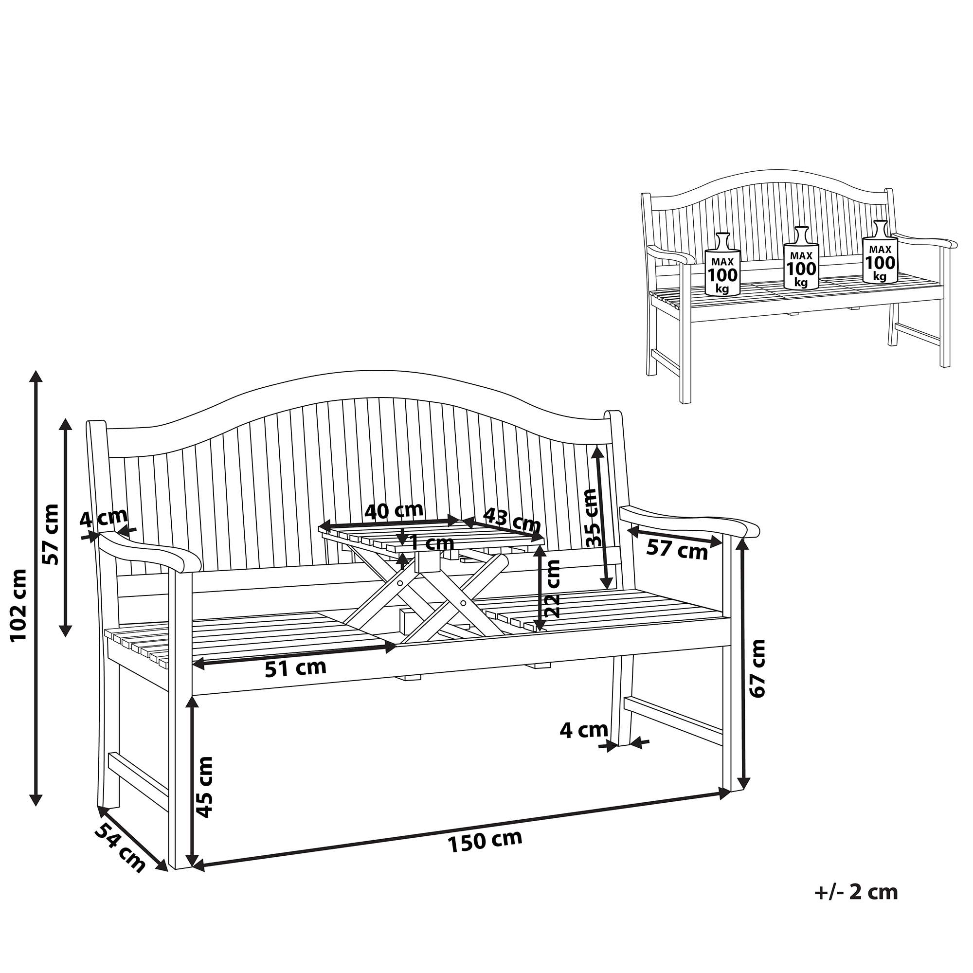 Beliani - Banc, 2 Personnes Acacia Marron HILO - Beliani - Imagen 3