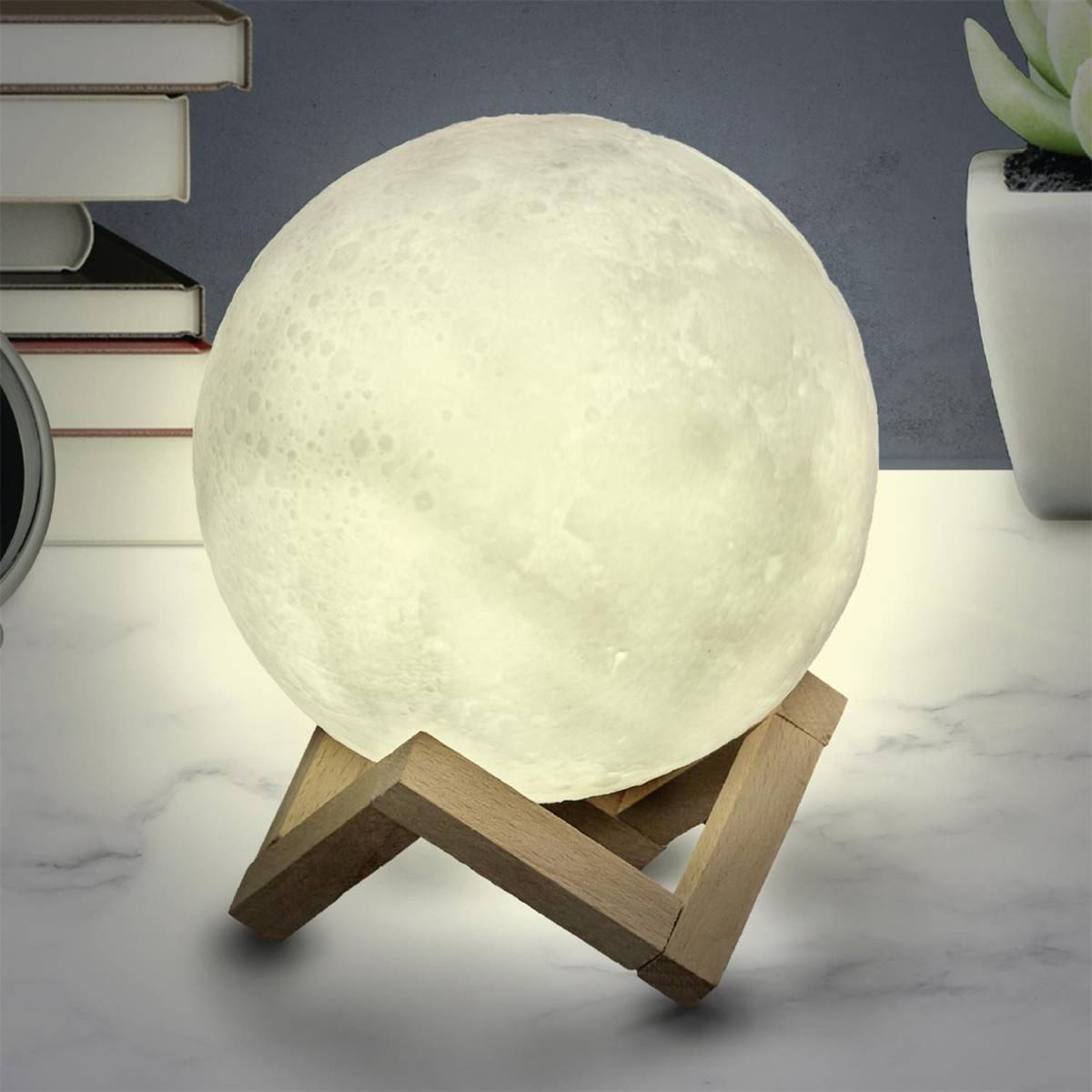 The Home Deco Factory - Lampe ronde avec support en bois Lune - Image 8