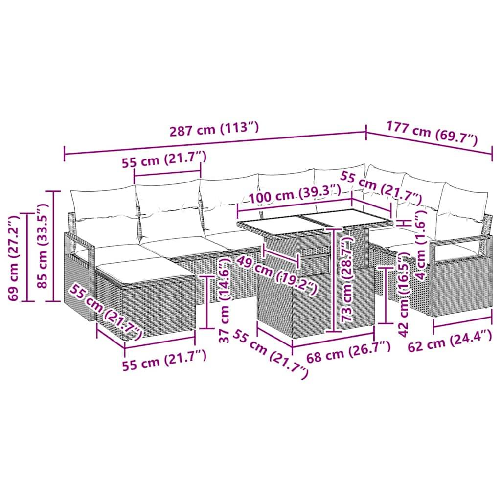 Set Canapé de Jardin 9 Pièces en Rotin Clair Beige et Crème Aspect Naturel pour Grande Véranda – ComfortXL Outdoor Living - Imagen 5