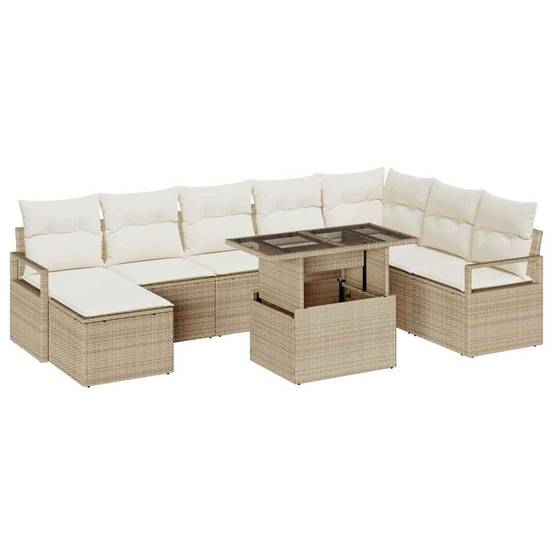 Set Canapé de Jardin 9 Pièces en Rotin Clair Beige et Crème Aspect Naturel pour Grande Véranda – ComfortXL Outdoor Living - Imagen 2