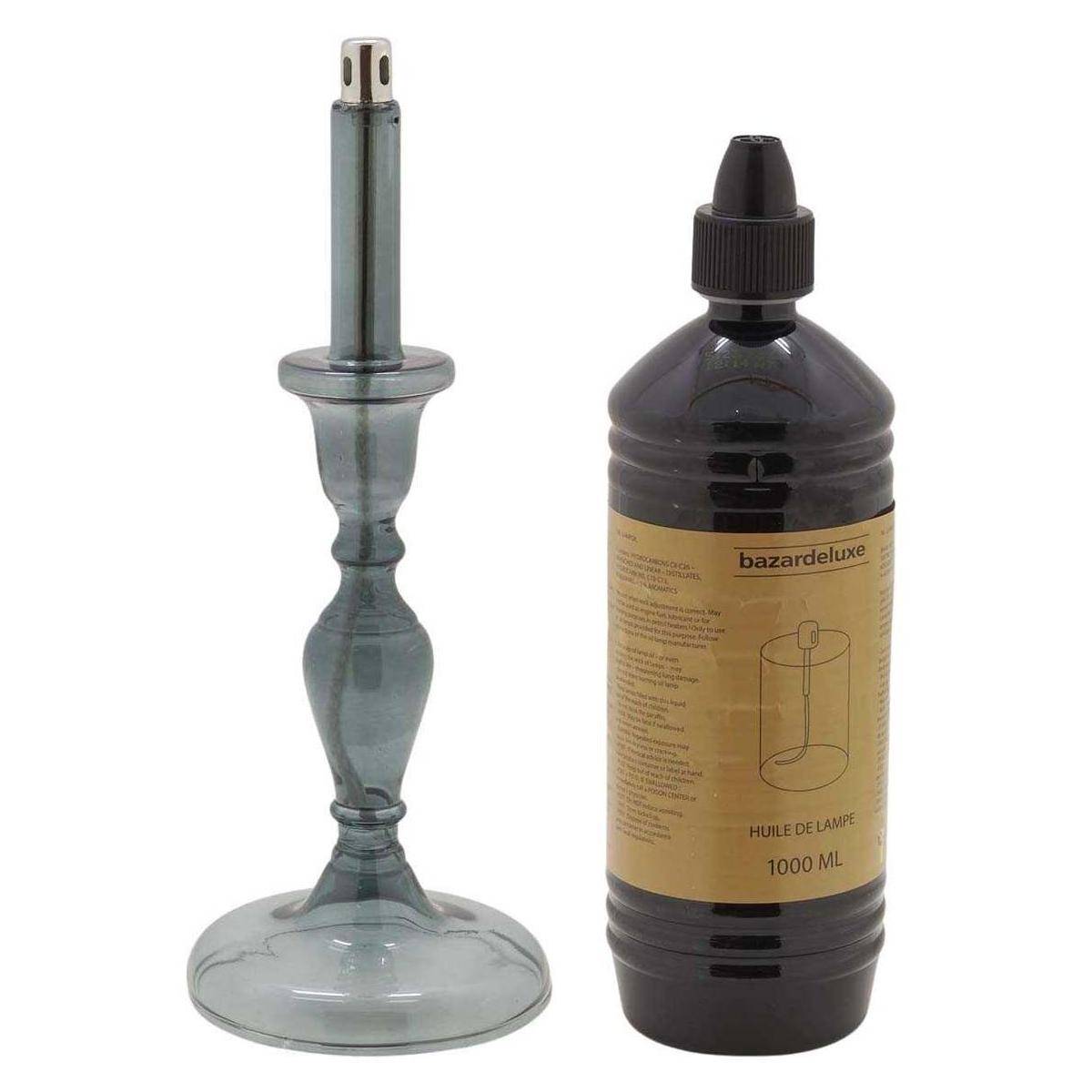 Bazardeluxe - Lampe à huile en verre smoké Candle avec huile de paraffine offerte 12 x 31.5 cm - Imagen 1
