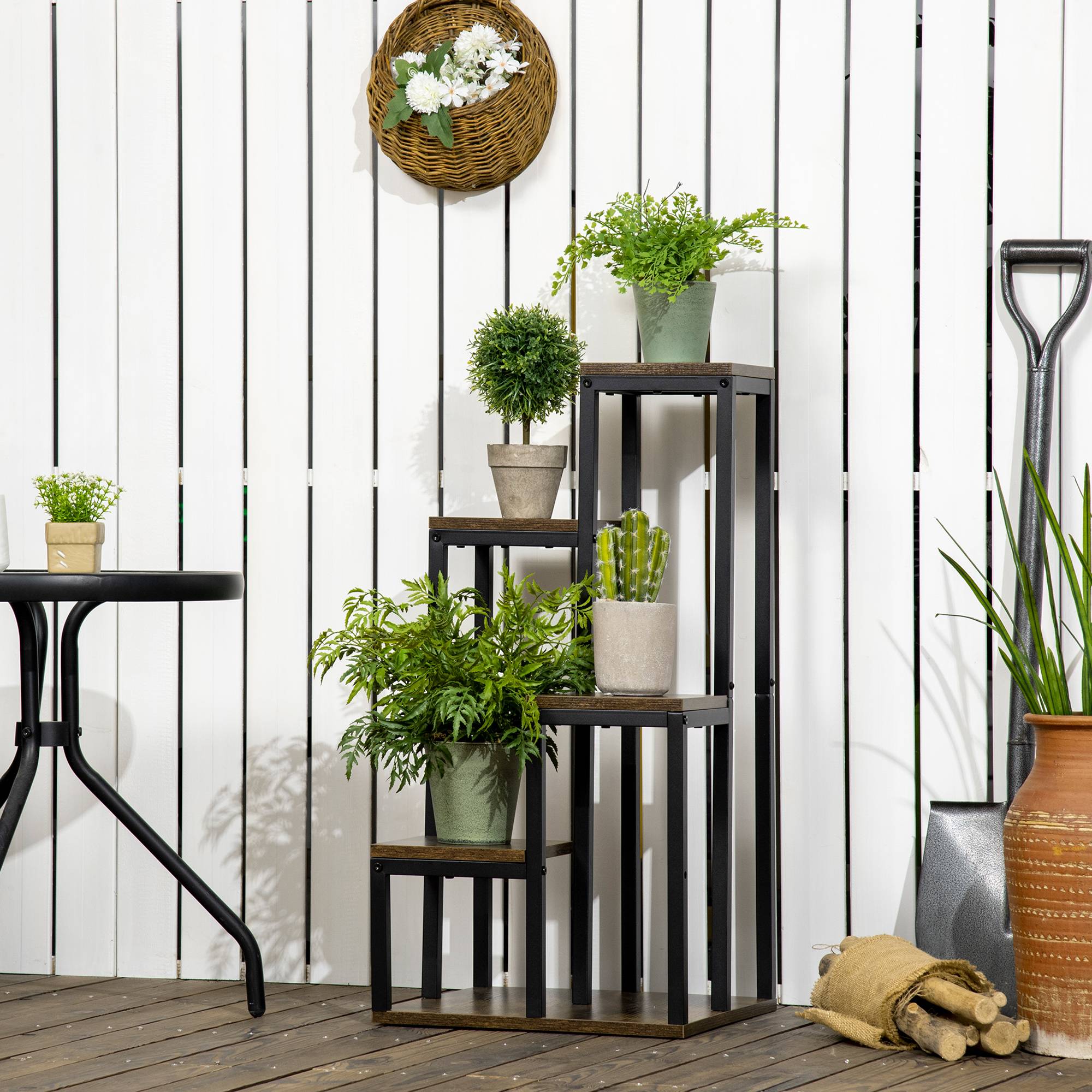 Sans Marque - Support pour plantes étagère à fleurs 4 étagères différentes hauteurs structure acier 40 x 40 x 81 cm noir - Image 3