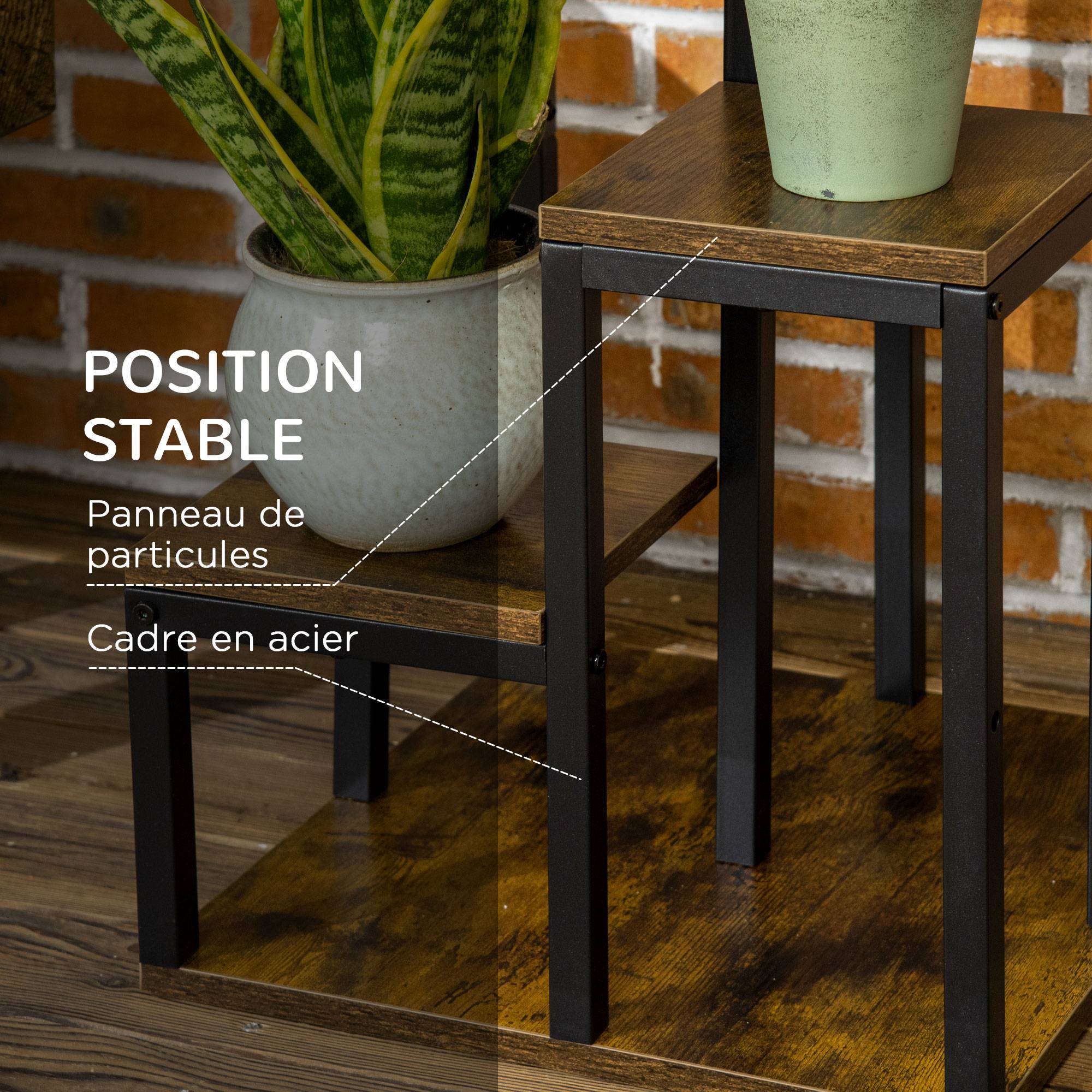 Sans Marque - Support pour plantes étagère à fleurs 4 étagères différentes hauteurs structure acier 40 x 40 x 81 cm noir - Image 7