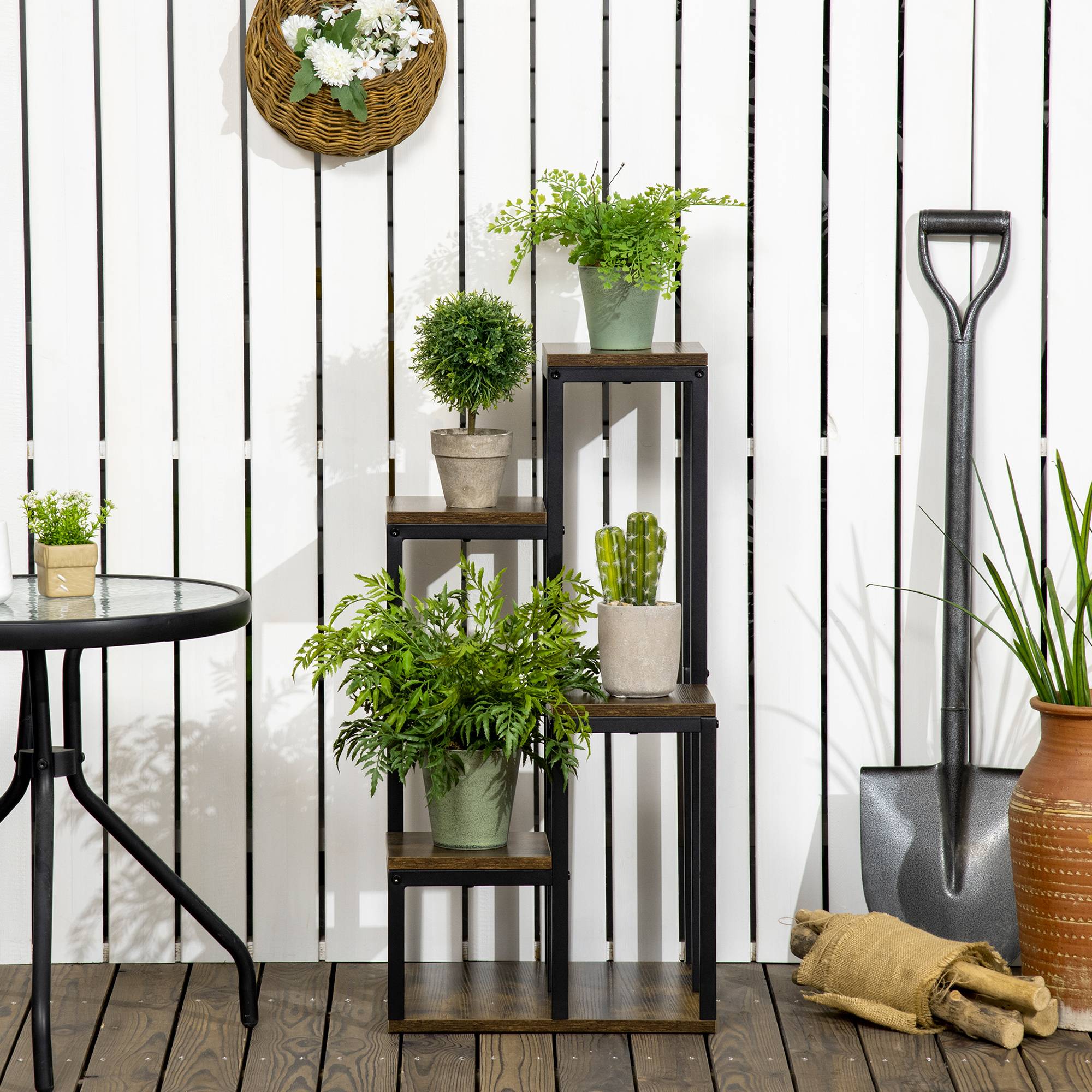 Sans Marque - Support pour plantes étagère à fleurs 4 étagères différentes hauteurs structure acier 40 x 40 x 81 cm noir - Image 9