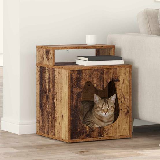 Petit Meuble Chat Bois Ancien Repos Brun 53,5cm pour Petit Chat Stylé - ComfortXL Outdoor Living - Image 1