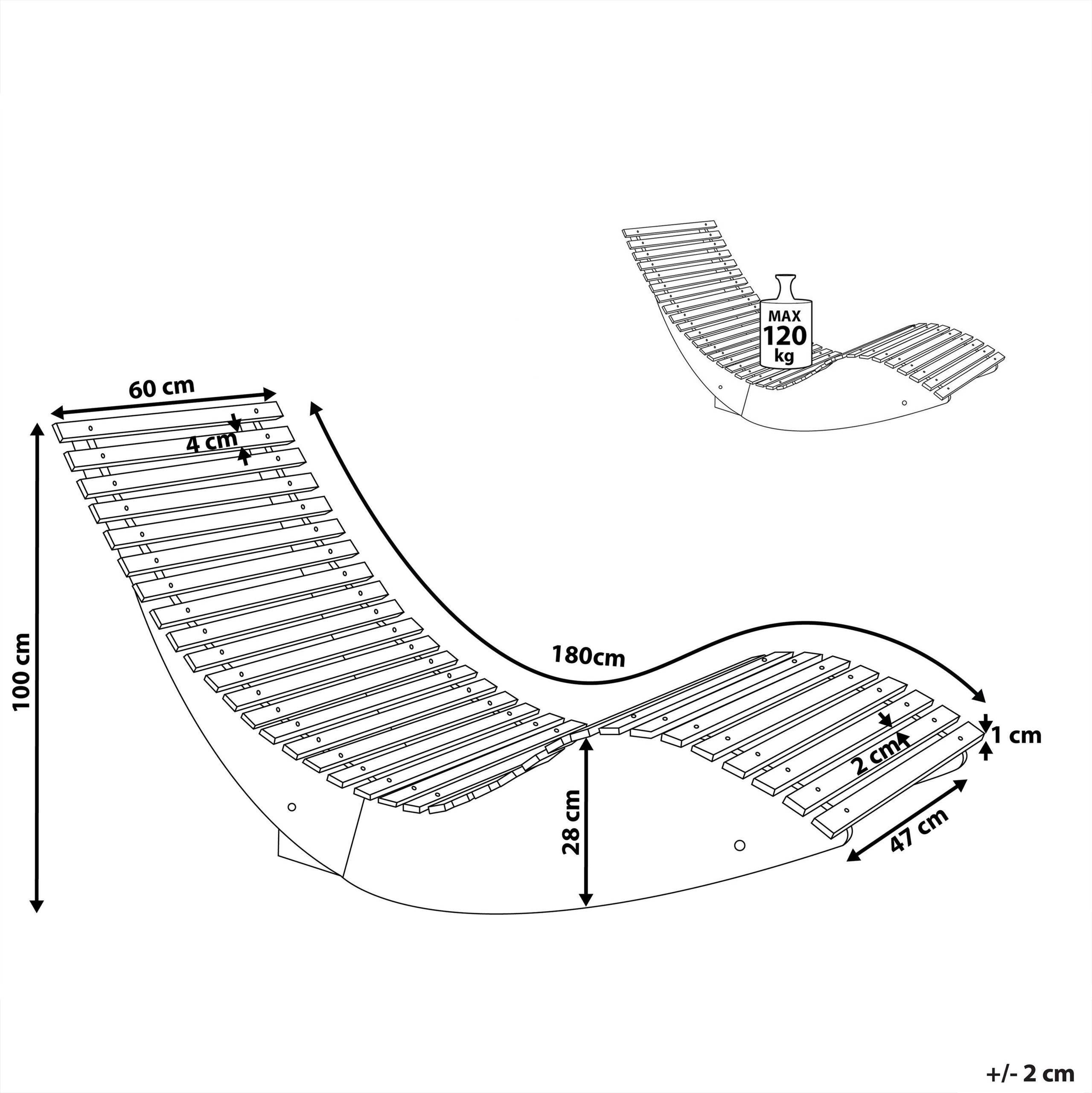 Beliani - Chaise Longue à Bascule Bois Foncé en Bois d'Acacia Patio Terrasse Jardin à Lattes - Imagen 3