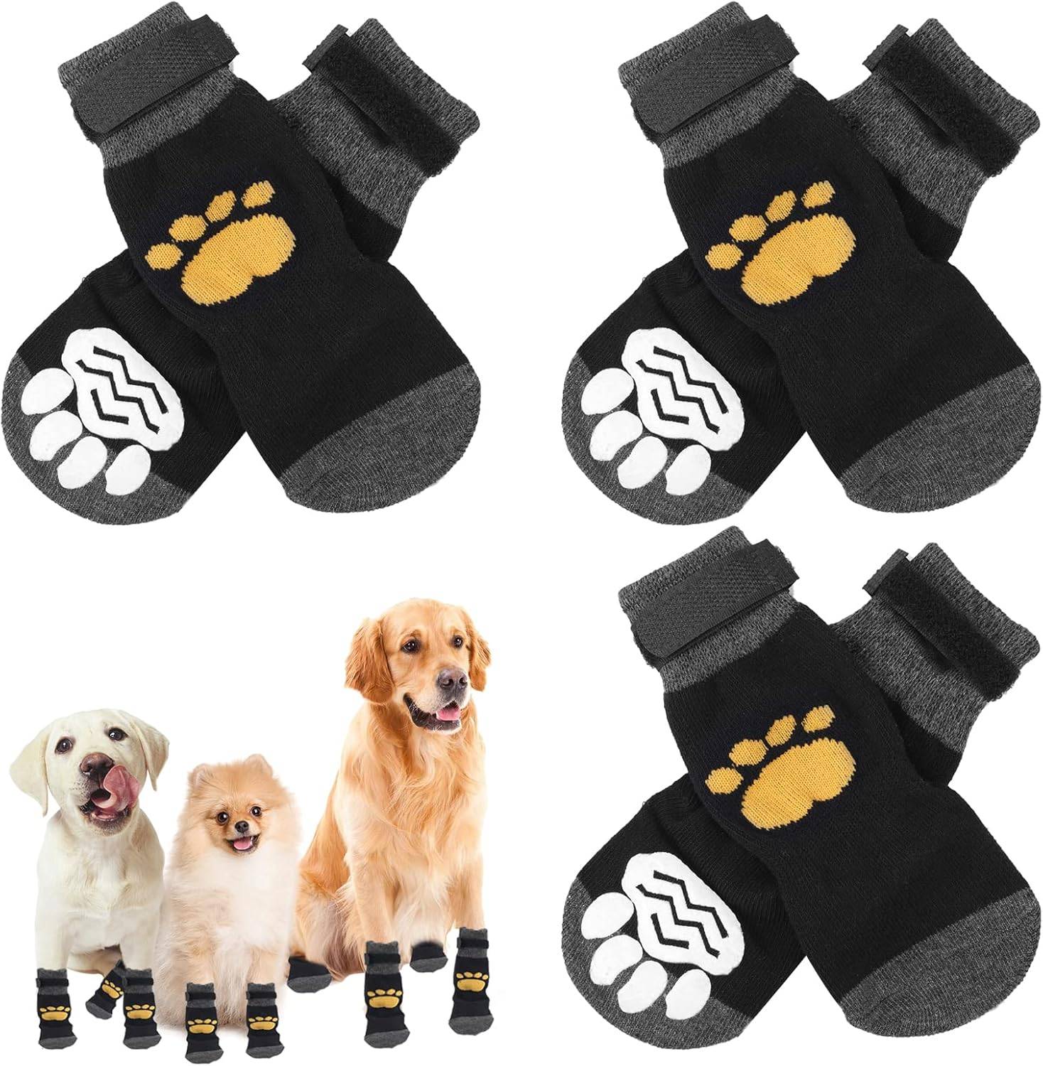 3 Paires Chaussettes Antidérapantes avec Sangle de Fixation Réglable Patte Jaune S
