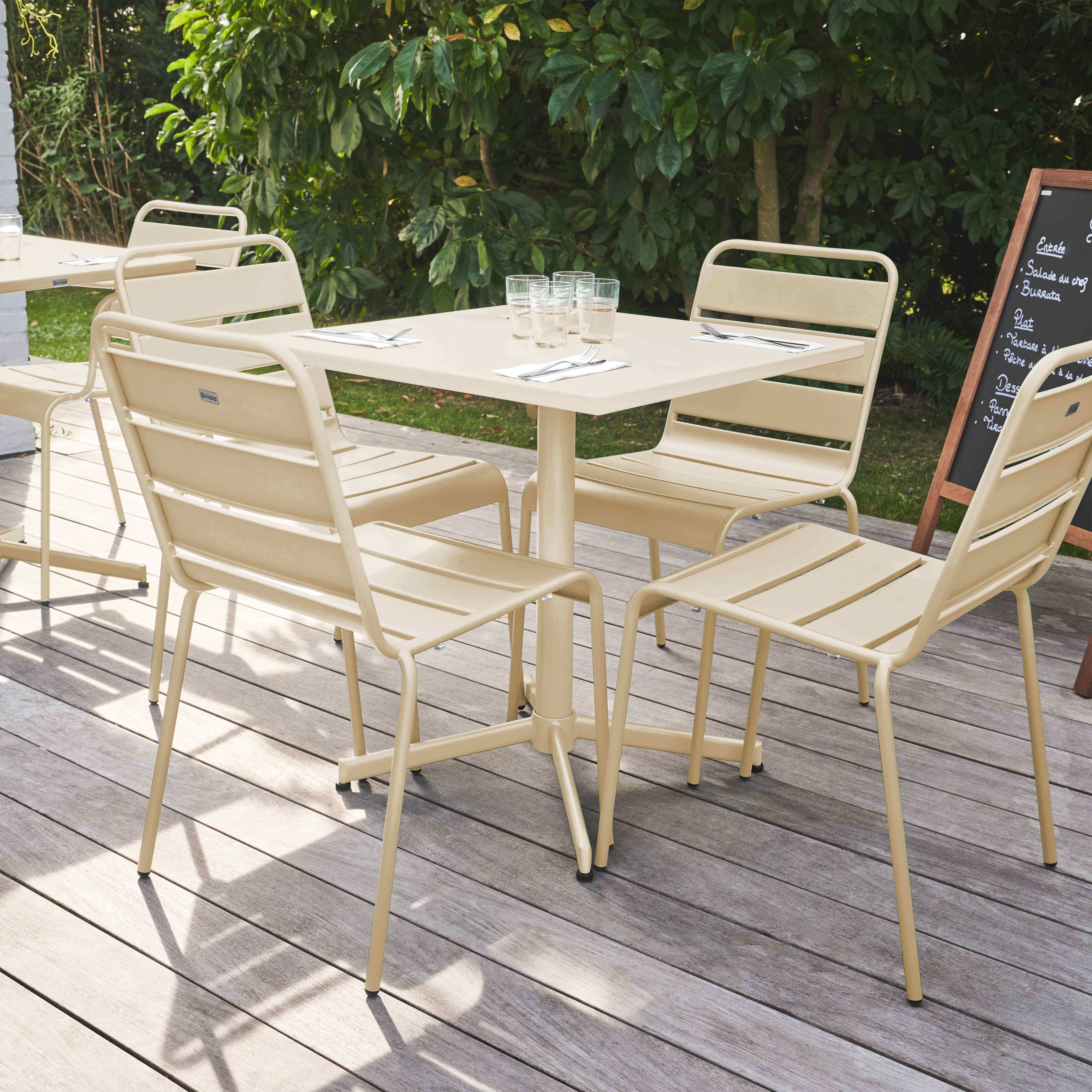 Oviala - Ensemble table carré et 4 chaises en métal ivoire Palavas - Oviala - Imagen 2