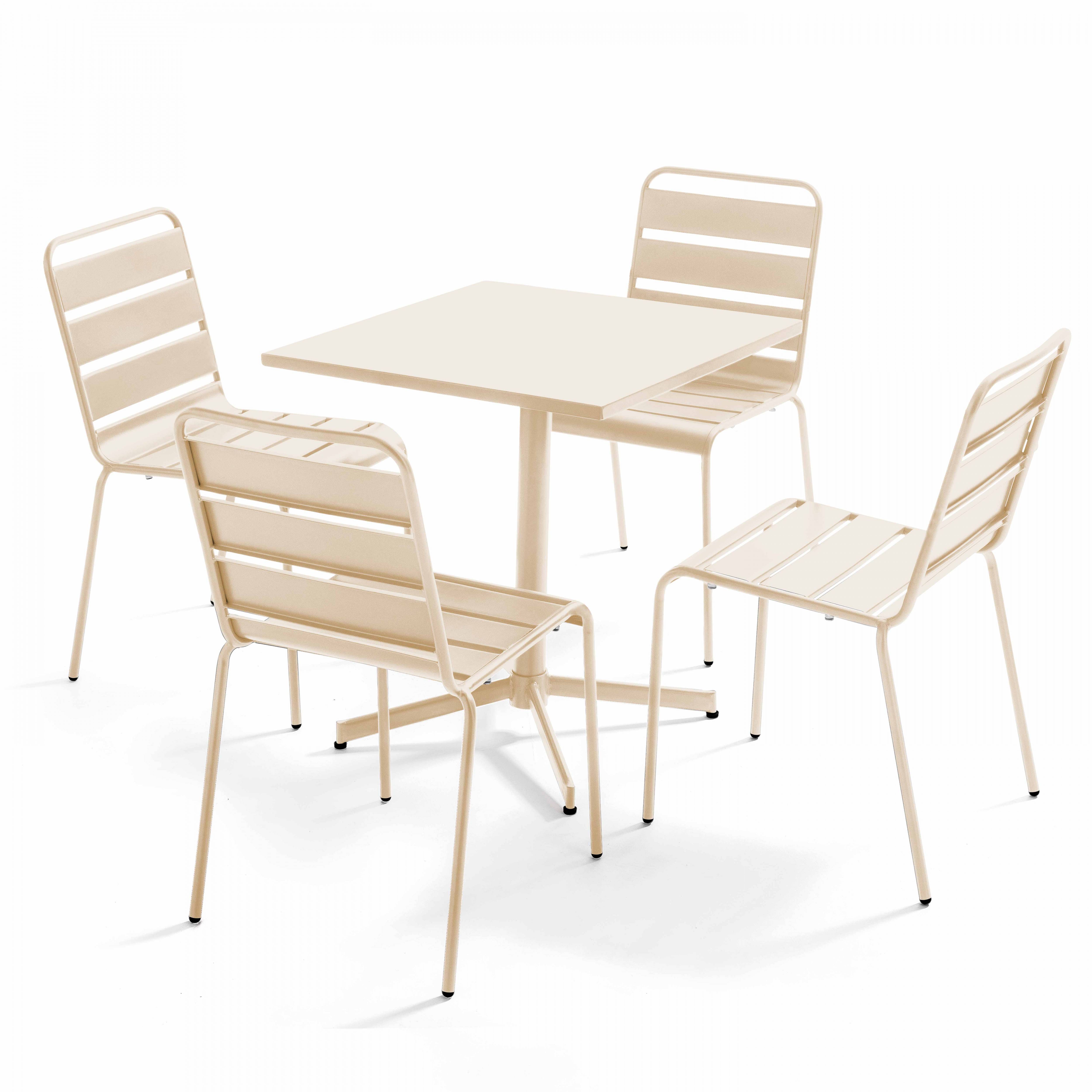 Oviala - Ensemble table carré et 4 chaises en métal ivoire Palavas - Oviala - Imagen 1