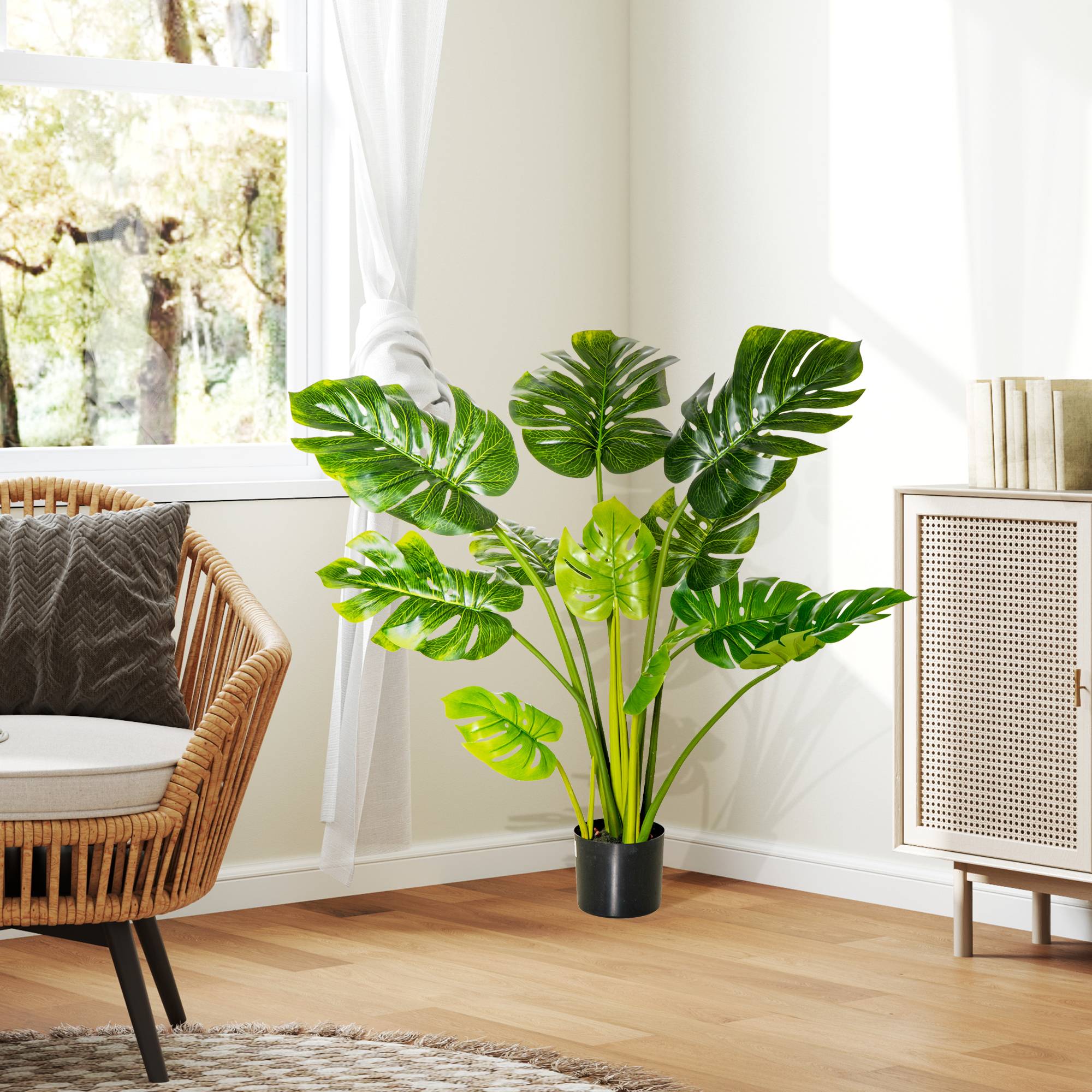 Plantes artificielles 110 cm, monstera artificiel en pot, arbre déco, bureau, pot plastique, intérieur/extérieur - Image 7