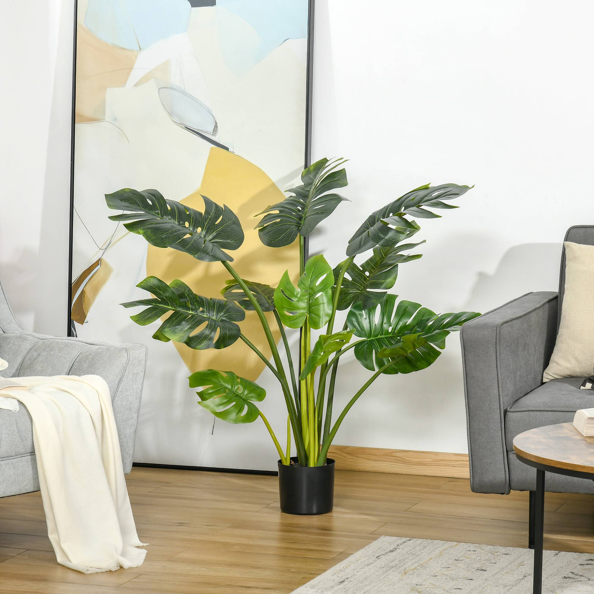 Plantes artificielles 110 cm, monstera artificiel en pot, arbre déco, bureau, pot plastique, intérieur/extérieur - Image 3