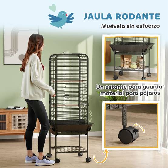 Cage à Perroquet Mobile en Acier sur Roulettes avec Aire de Jeu 63x63x146 cm Gris Foncé - ComfortXL Outdoor Living - Image 9