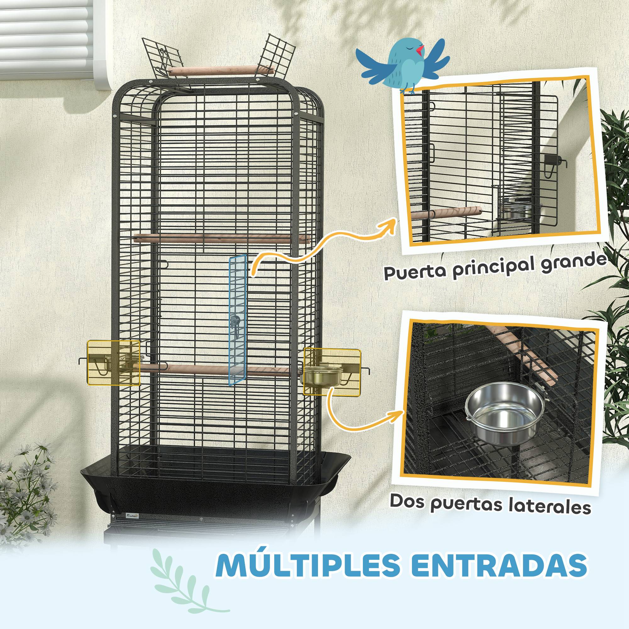 Cage à Perroquet Mobile en Acier sur Roulettes avec Aire de Jeu 63x63x146 cm Gris Foncé - ComfortXL Outdoor Living - Image 7
