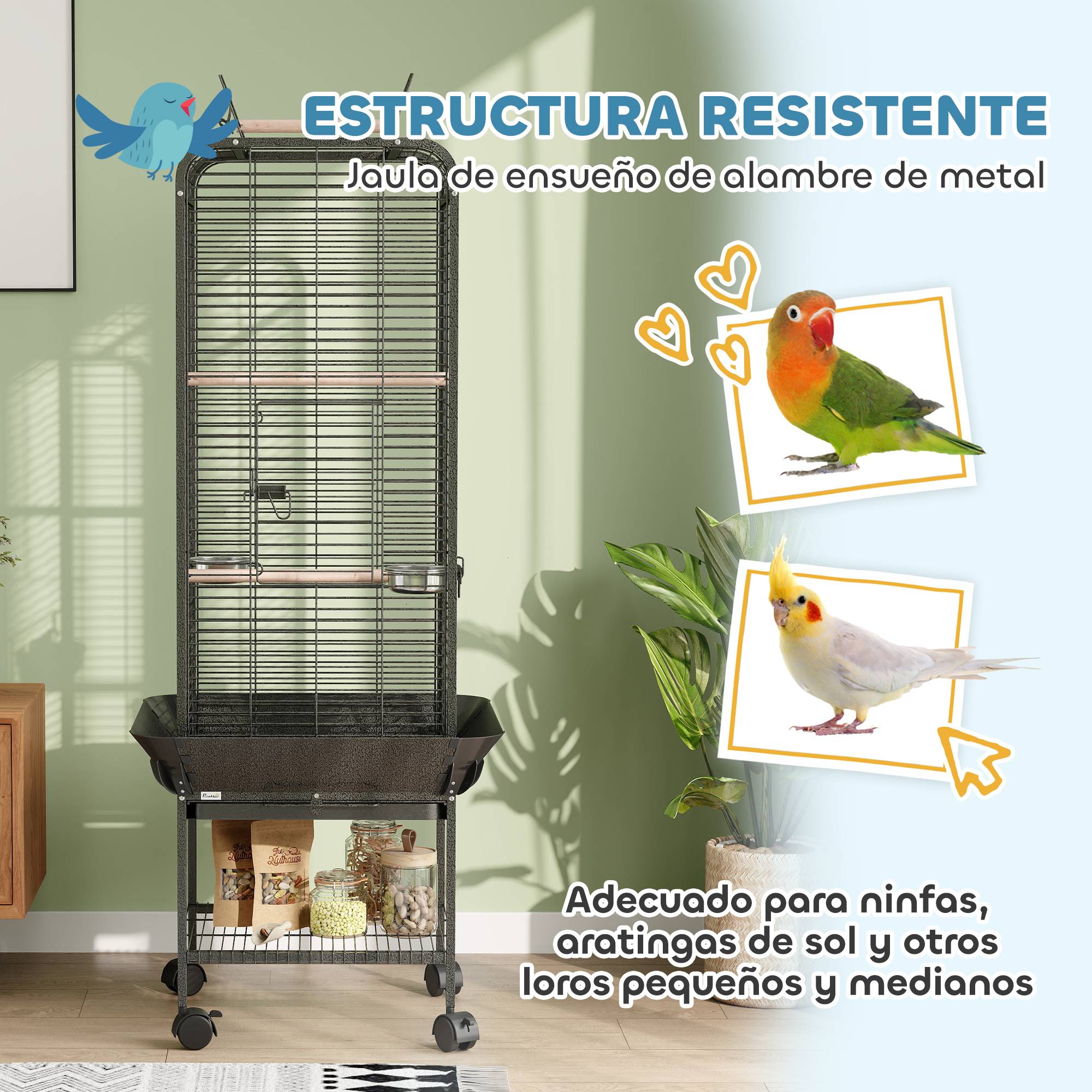 Cage à Perroquet Mobile en Acier sur Roulettes avec Aire de Jeu 63x63x146 cm Gris Foncé - ComfortXL Outdoor Living - Image 10