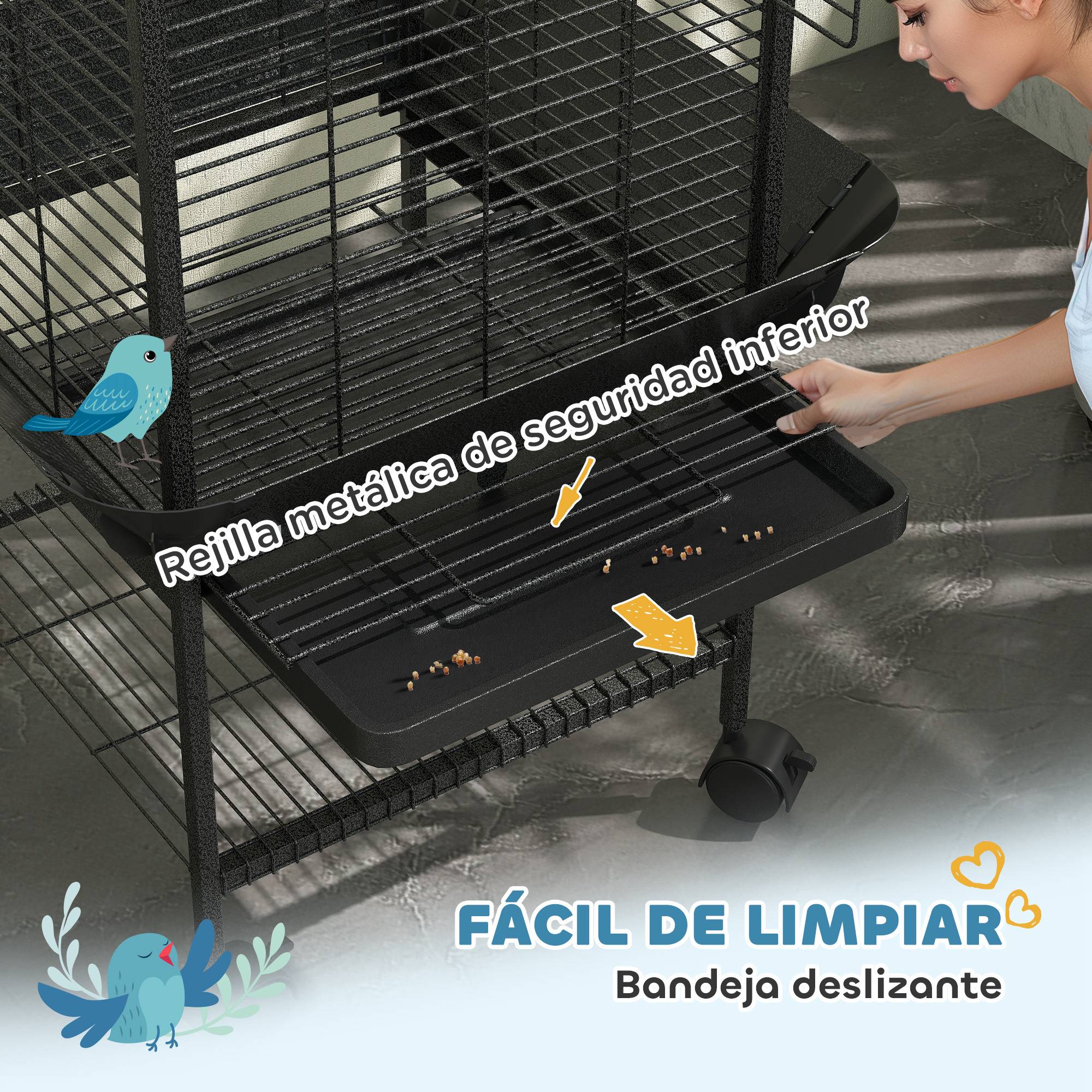 Cage à Perroquet Mobile en Acier sur Roulettes avec Aire de Jeu 63x63x146 cm Gris Foncé - ComfortXL Outdoor Living - Image 8