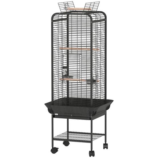Cage à Perroquet Mobile en Acier sur Roulettes avec Aire de Jeu 63x63x146 cm Gris Foncé - ComfortXL Outdoor Living - Image 2