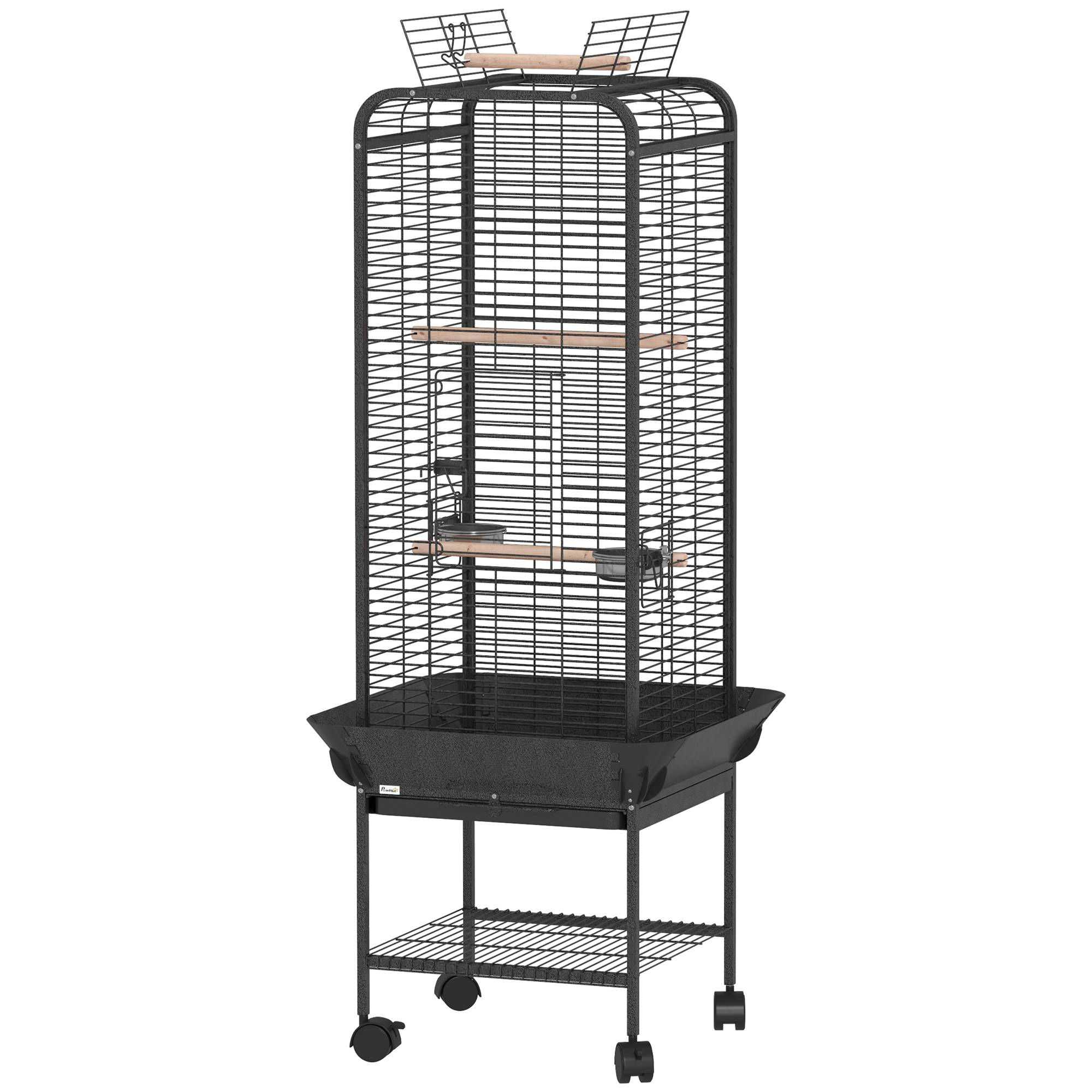 Cage à Perroquet Mobile en Acier sur Roulettes avec Aire de Jeu 63x63x146 cm Gris Foncé - ComfortXL Outdoor Living - Image 2