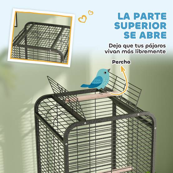 Cage à Perroquet Mobile en Acier sur Roulettes avec Aire de Jeu 63x63x146 cm Gris Foncé - ComfortXL Outdoor Living - Image 6