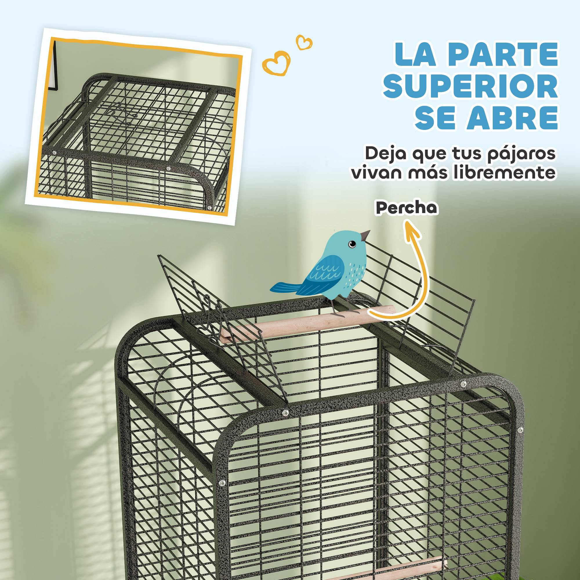 Cage à Perroquet Mobile en Acier sur Roulettes avec Aire de Jeu 63x63x146 cm Gris Foncé - ComfortXL Outdoor Living - Image 6