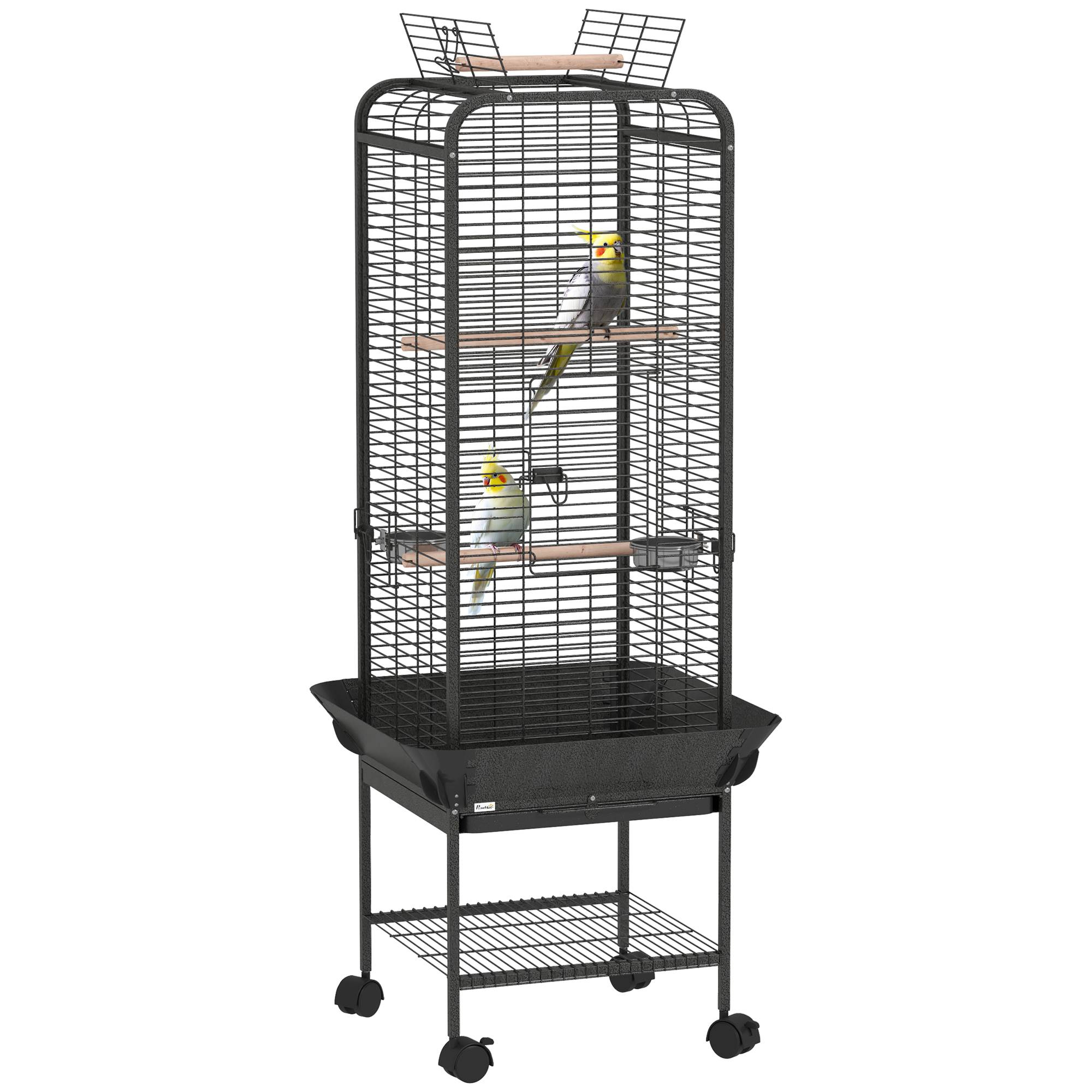 Cage à Perroquet Mobile en Acier sur Roulettes avec Aire de Jeu 63x63x146 cm Gris Foncé - ComfortXL Outdoor Living - Image 1