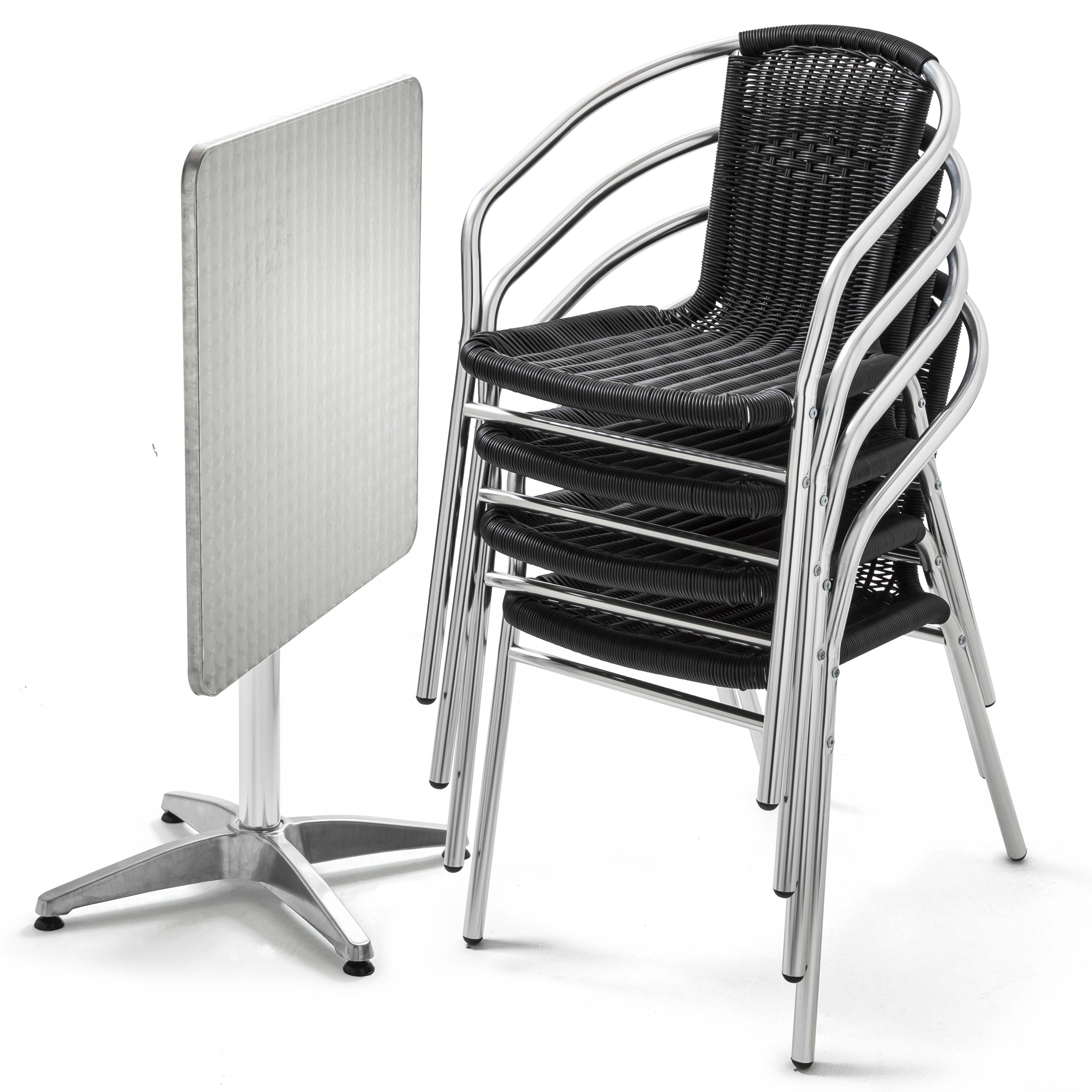 Oviala - Table carrée en aluminium et 4 chaises noires - Oviala - Imagen 1