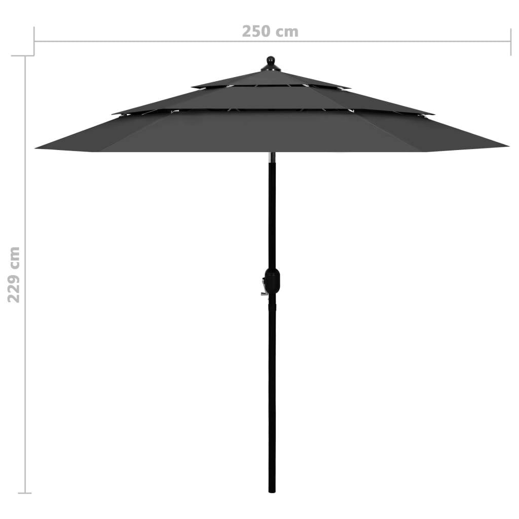 Helloshop26 - Parasol à 3 niveaux avec mât en aluminium 2,5 m anthracite - Imagen 7