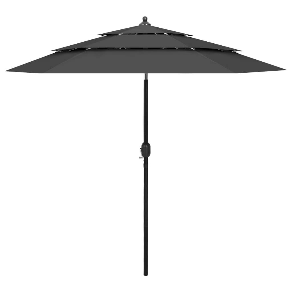 Helloshop26 - Parasol à 3 niveaux avec mât en aluminium 2,5 m anthracite - Imagen 1