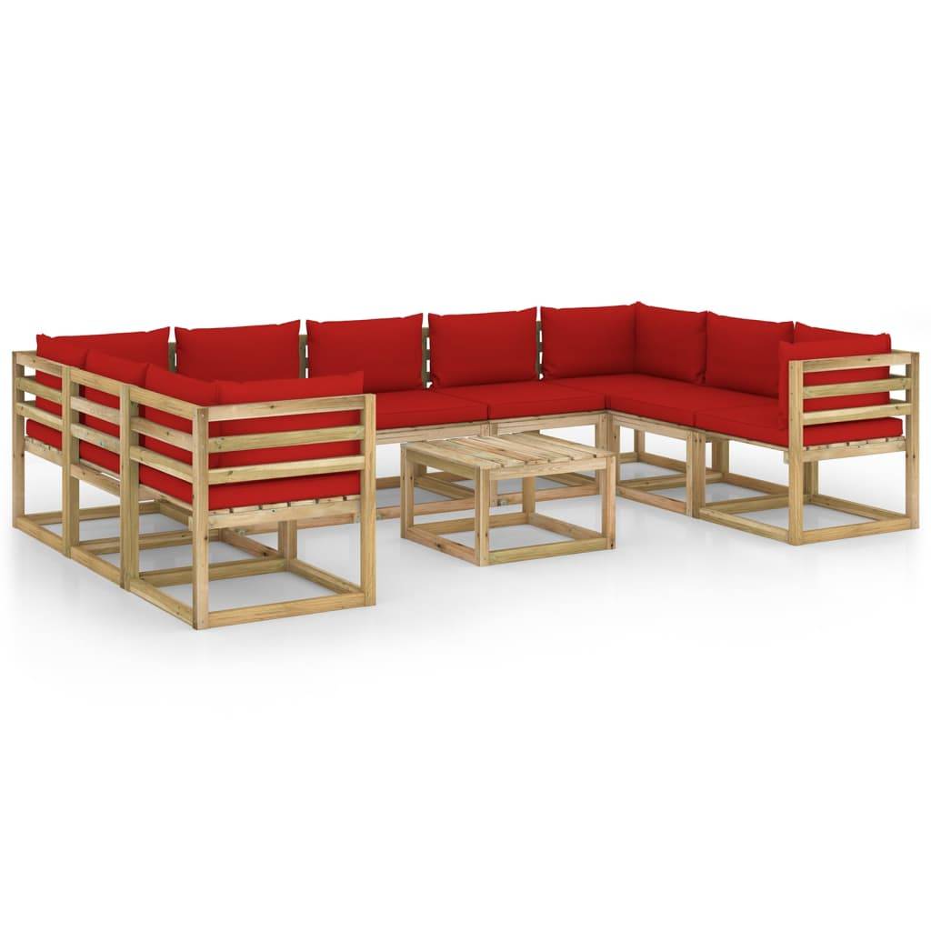 Helloshop26 - Salon de jardin meuble d'extérieur ensemble de mobilier 10 pièces avec coussins bois de pin imprégné - Imagen 1