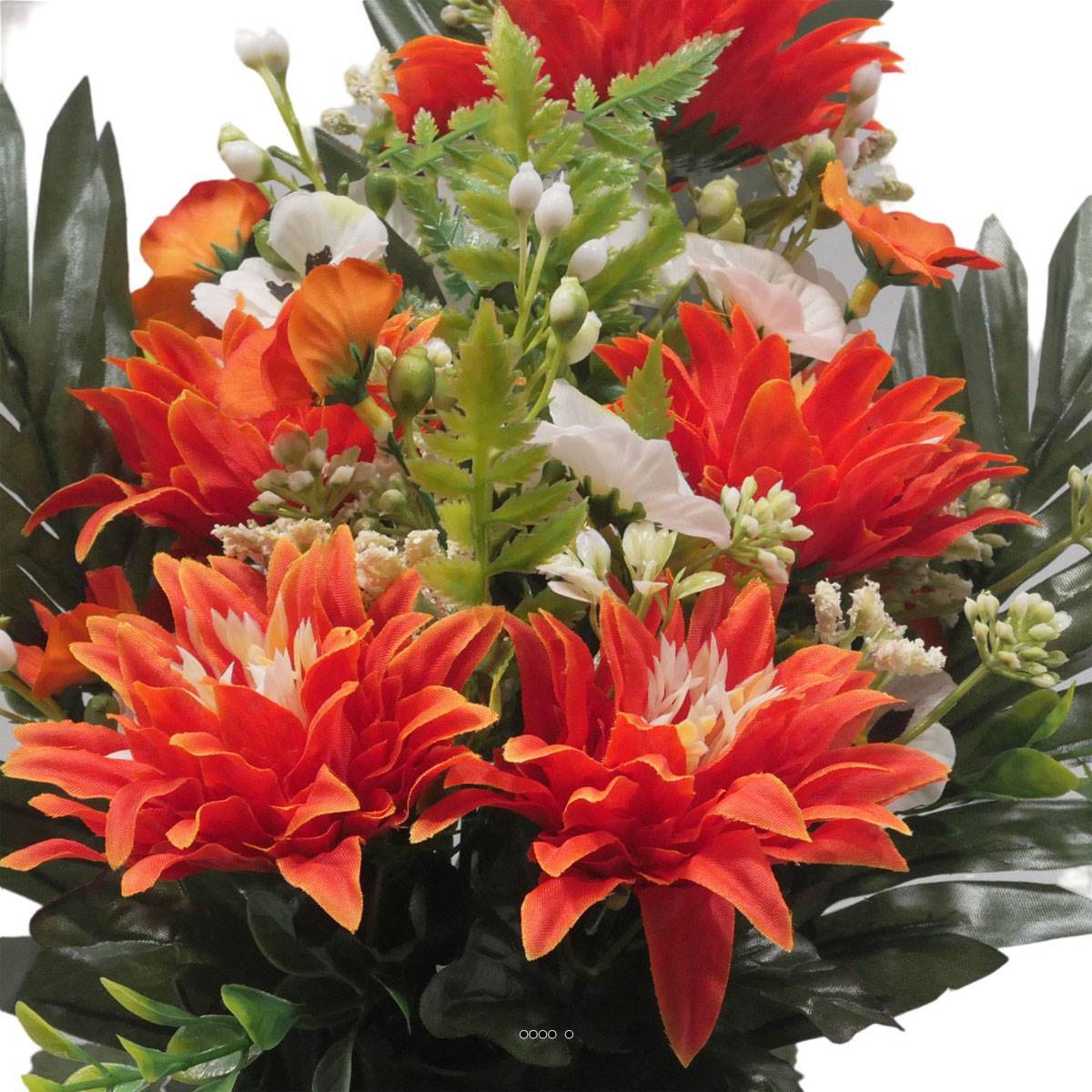 Artificielles - Jardinière pot béton Chrysantheme, Pensée et mini fleurs Orange pour la Toussaint - couleur: Orange 660 - Imagen 3