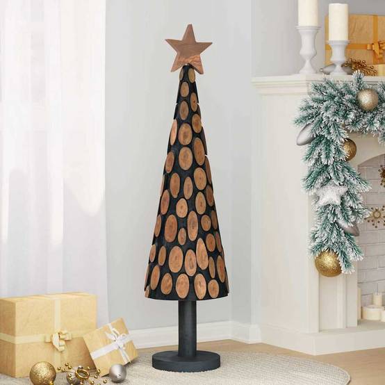 Sapin de Noël en bois de teck massif décoratif pour intérieur Marron 120 cm – ComfortXL Outdoor Living - Image 3