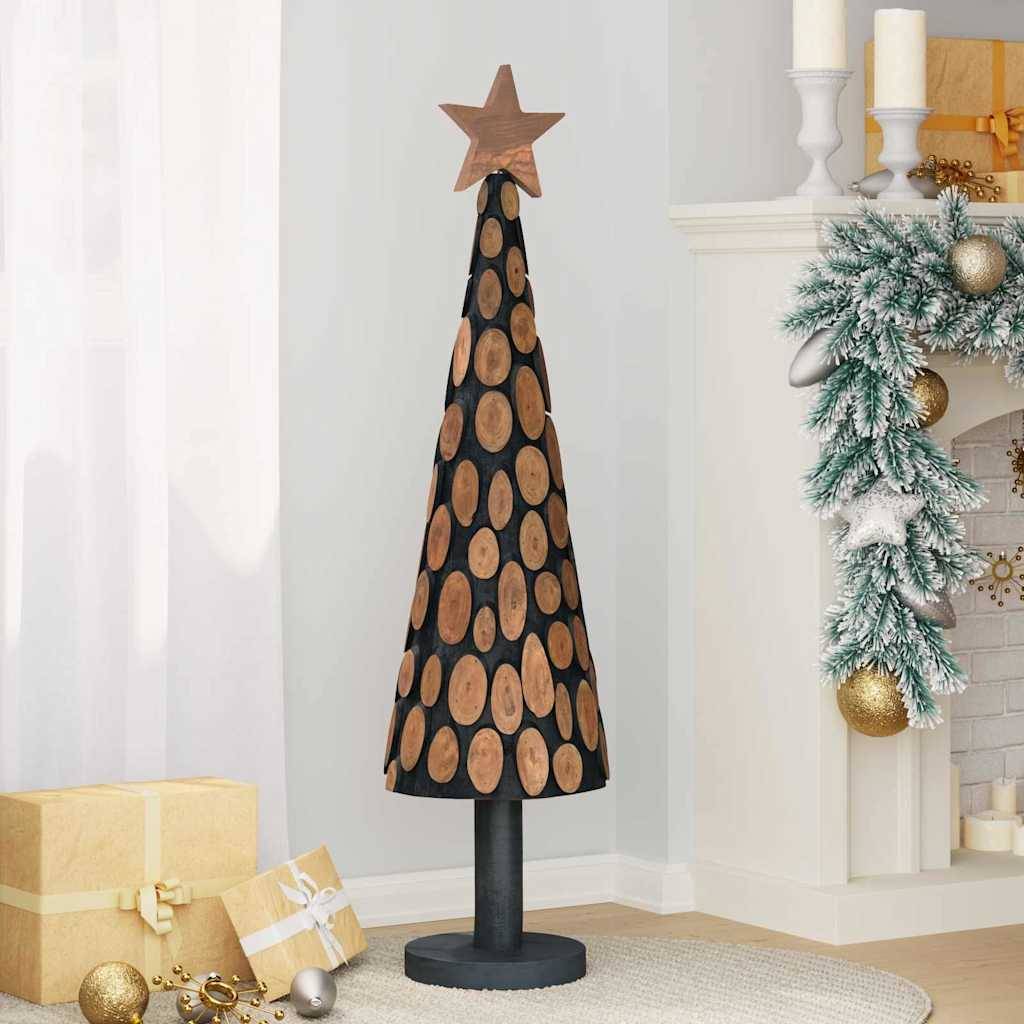 Sapin de Noël en bois de teck massif décoratif pour intérieur Marron 120 cm – ComfortXL Outdoor Living - Image 3
