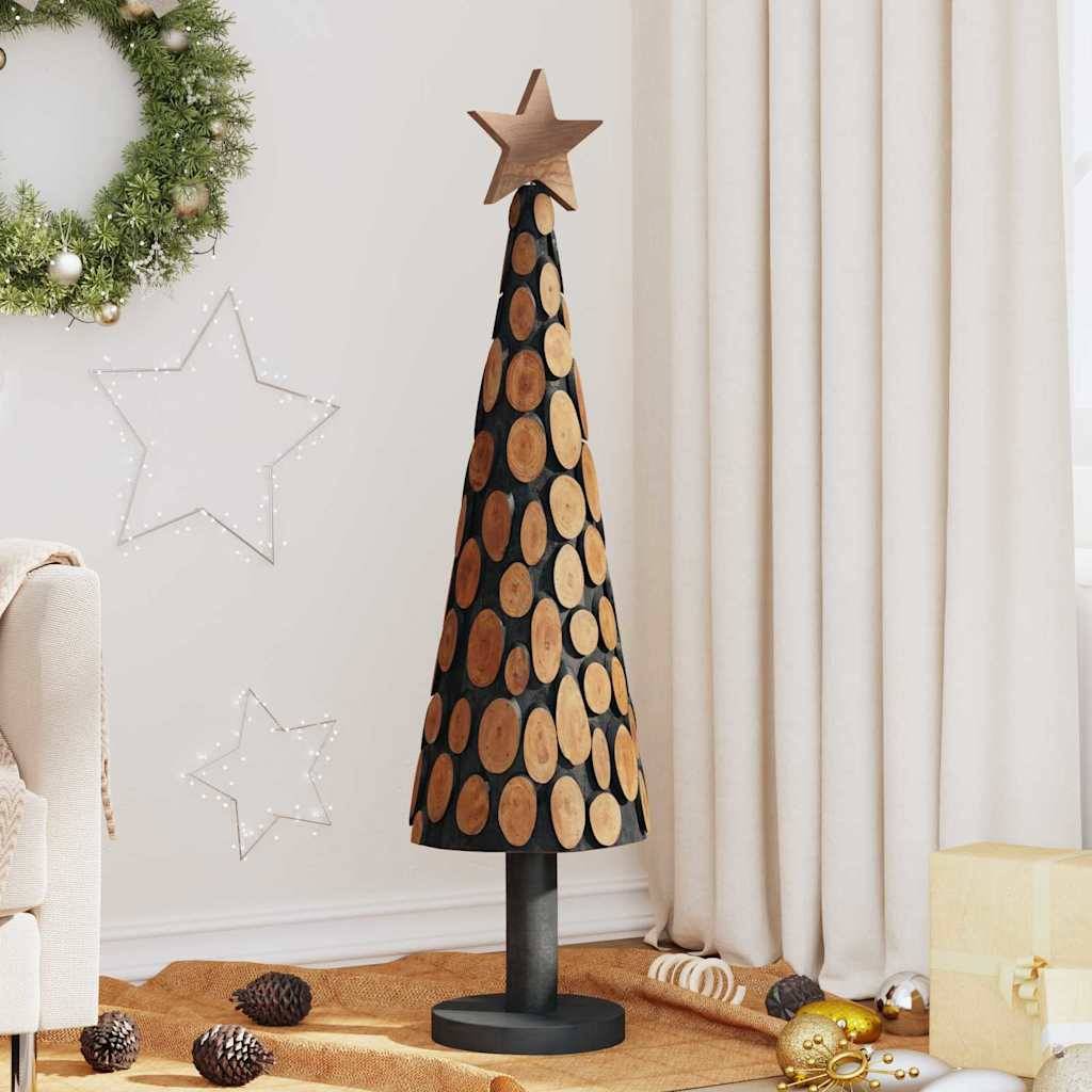 Sapin de Noël en bois de teck massif décoratif pour intérieur Marron 120 cm – ComfortXL Outdoor Living - Image 1