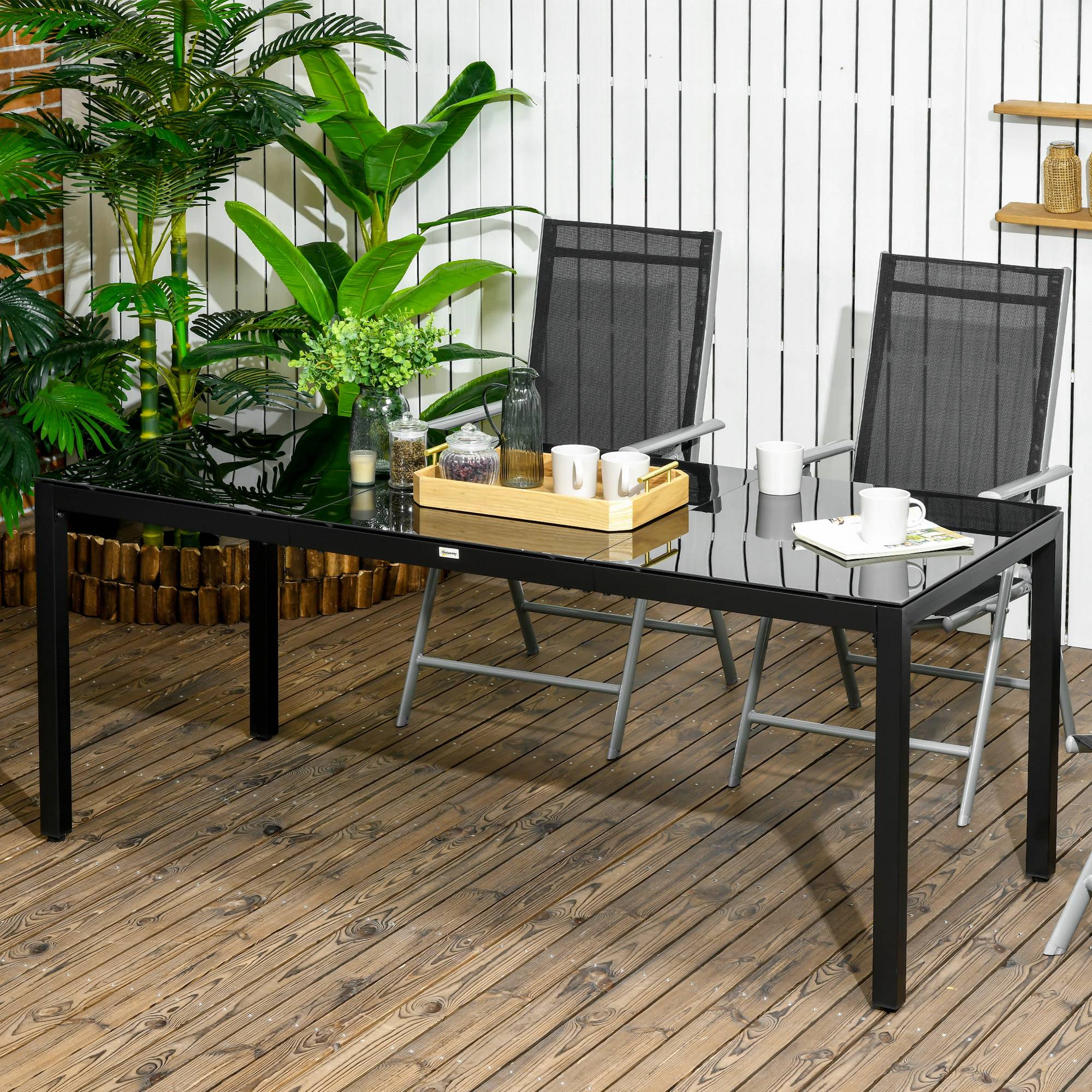 Table de jardin rectangulaire Aluminium Verre Repas extérieur 8 places 180cm Noir - ComfortXL Outdoor Living - Image 3
