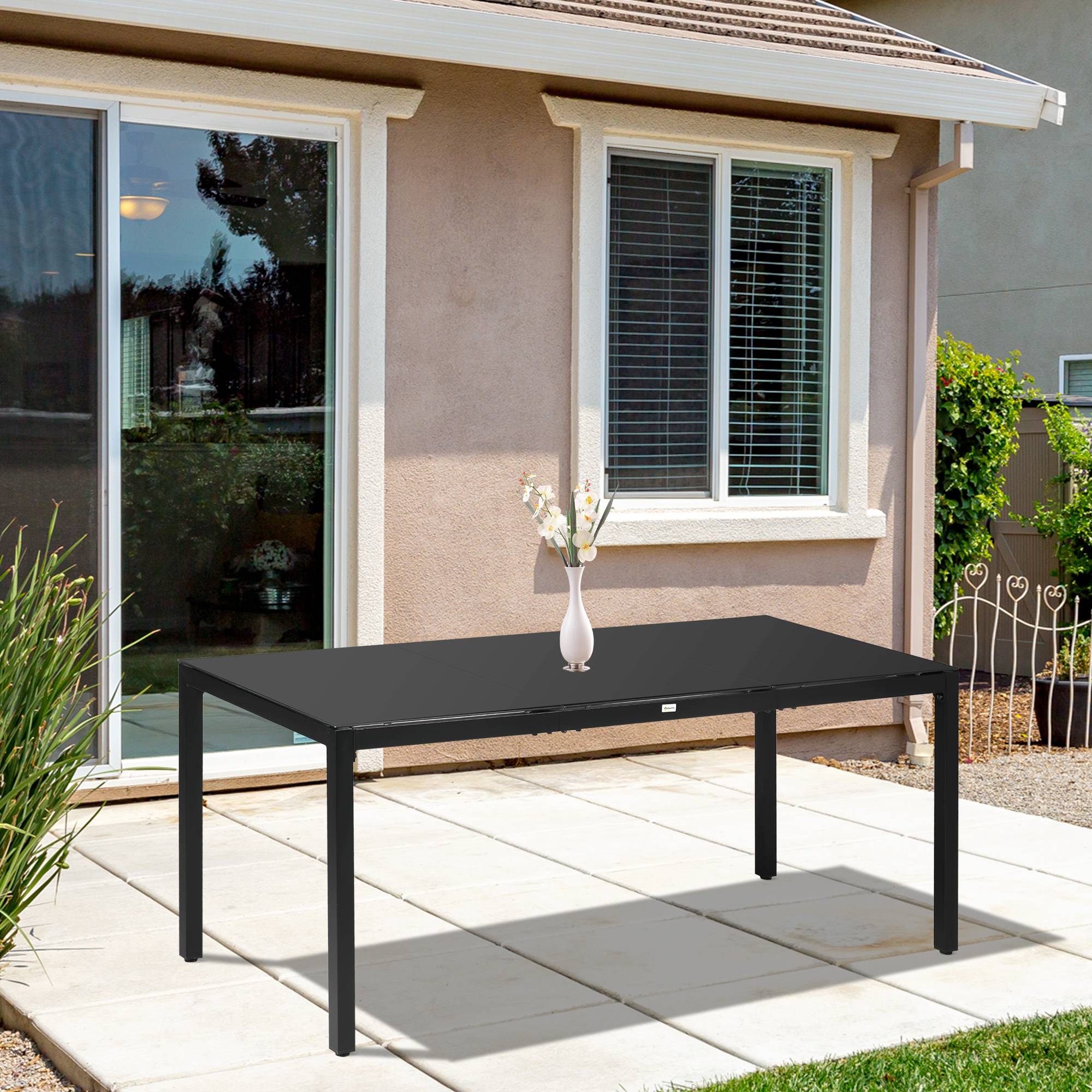 Table de jardin rectangulaire Aluminium Verre Repas extérieur 8 places 180cm Noir - ComfortXL Outdoor Living - Image 4