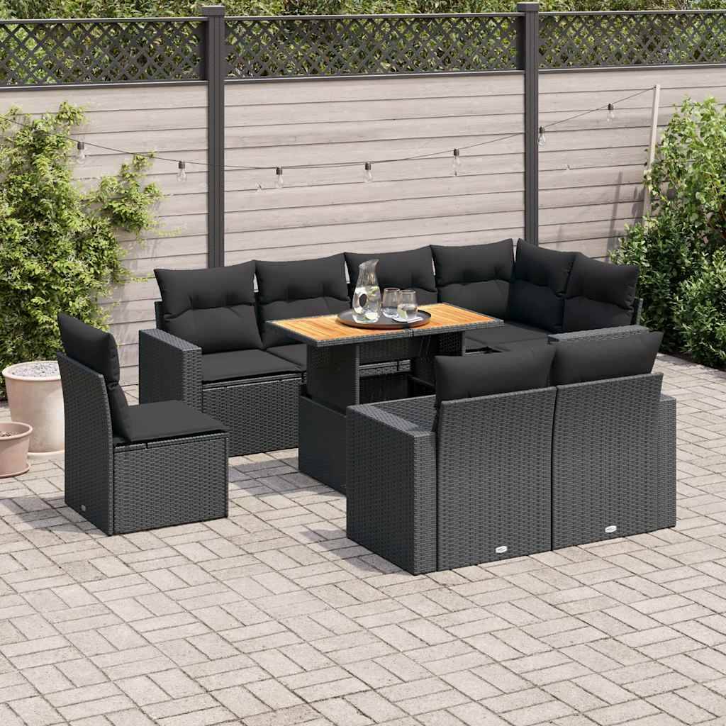 Salon de jardin 8 places résine tressée noire avec table ajustable et modules de rangement – ComfortXL Outdoor Living - Image 1