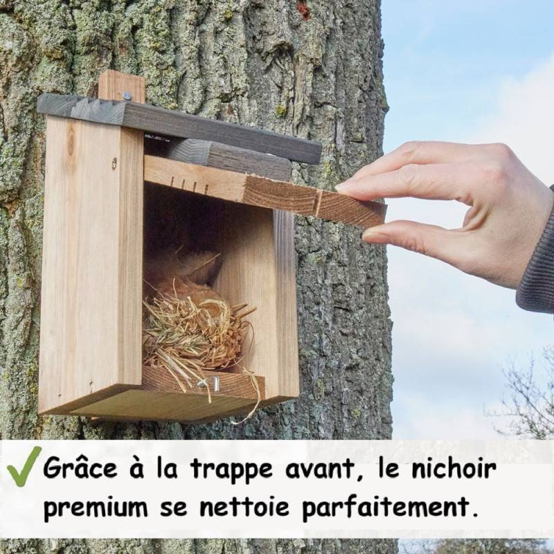 Mangeoire oiseaux extérieur à suspendre pour oiseaux sauvages en bois massif toit pente gris - Image 2