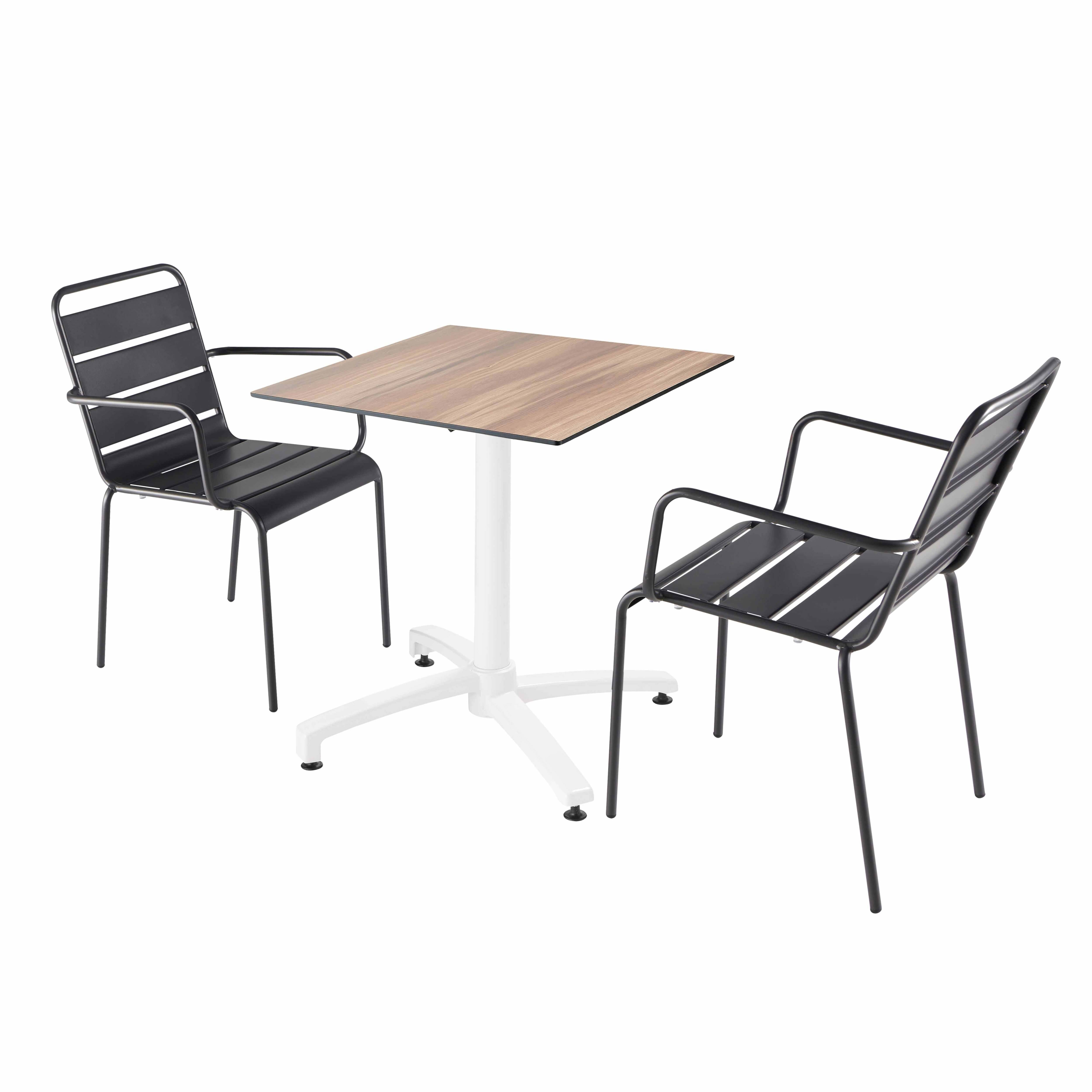 Oviala - Ensemble table terrasse stratifié chêne foncé et 2 fauteuils gris - Oviala - Imagen 1