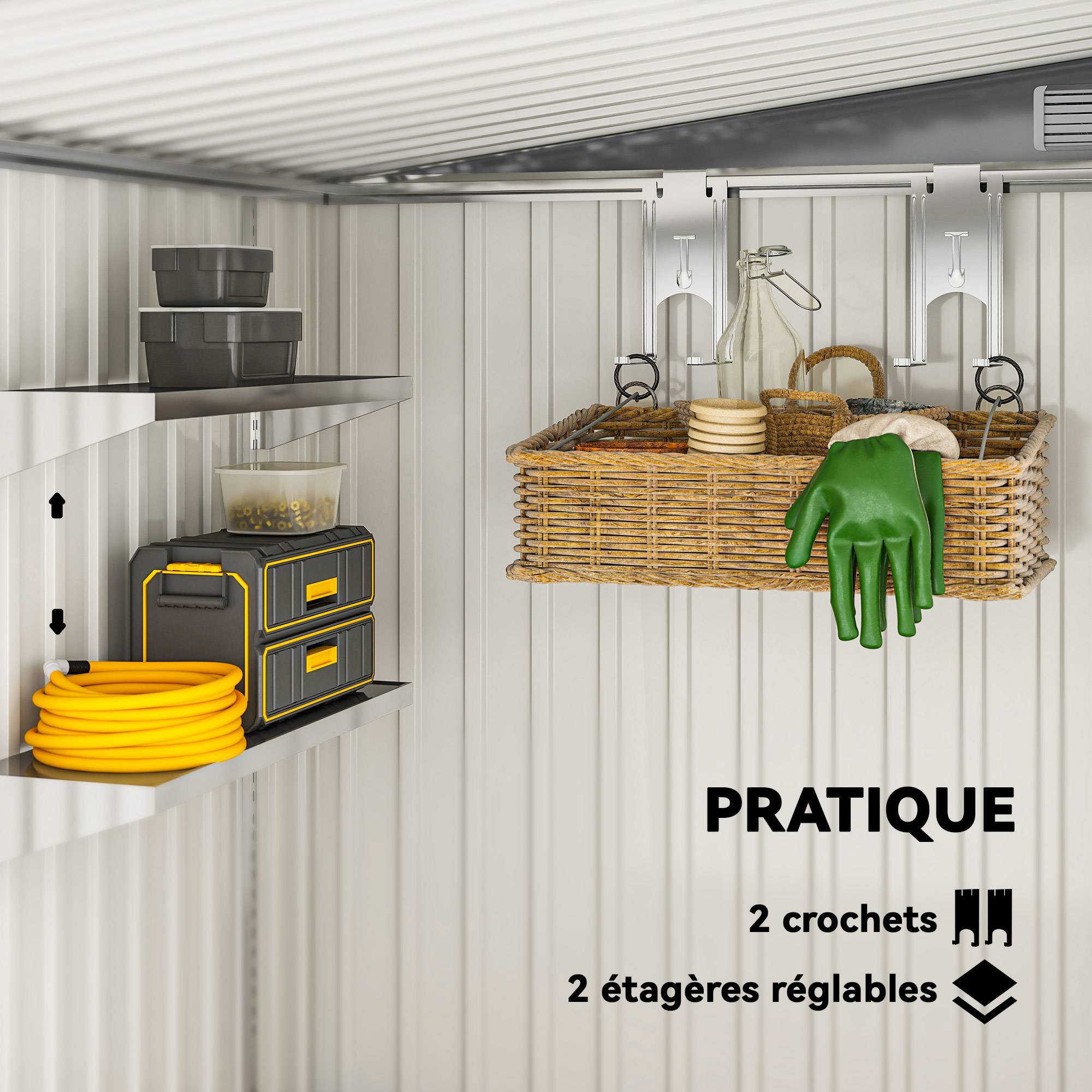 Abri de jardin acier extérieur rangement outils adossable 154x206cm gris foncé - ComfortXL Outdoor Living - Image 7