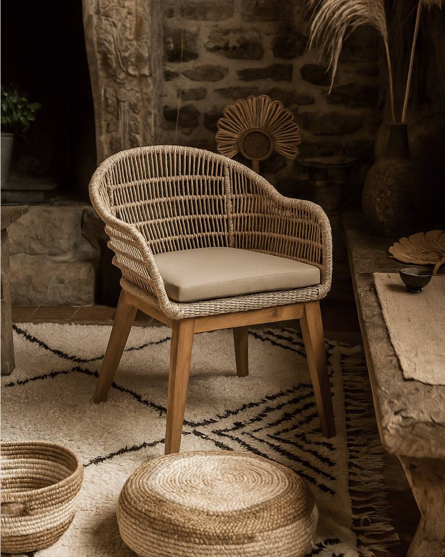 Maelie - Lot de 2 chaises Maelie en teck massif et corde beige - UNIQKA - Imagen 1
