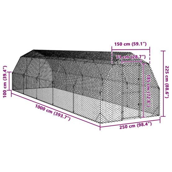 Poulailler acier argent 2,5 x 10 x 2,25 m - Prolenta premium p3368.2 - Image 8
