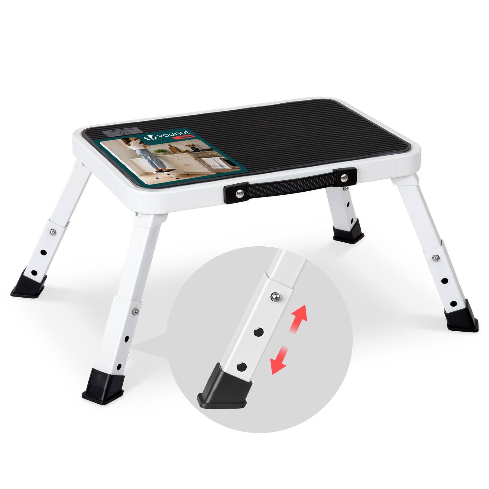 Vounot - Marchepied pliable portable en métal hauteur réglable - Escabeau avec plateforme antidérapant 38x26cm - Tabouret demi-marches blanc - VOUNOT®