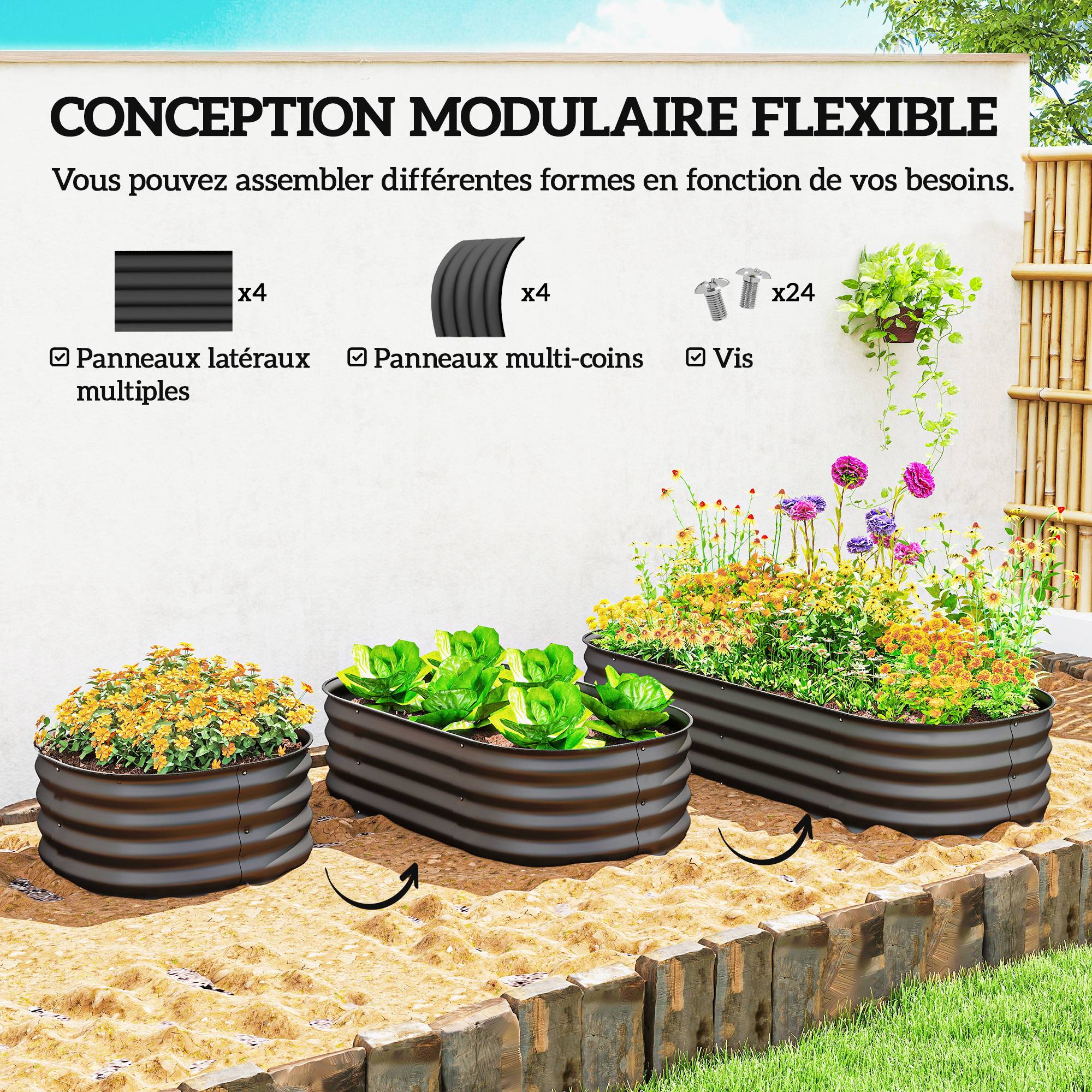 PANGIVO - Carré potager acier gris 150 x 62 x 30 cm - PANGIVO - Image 6
