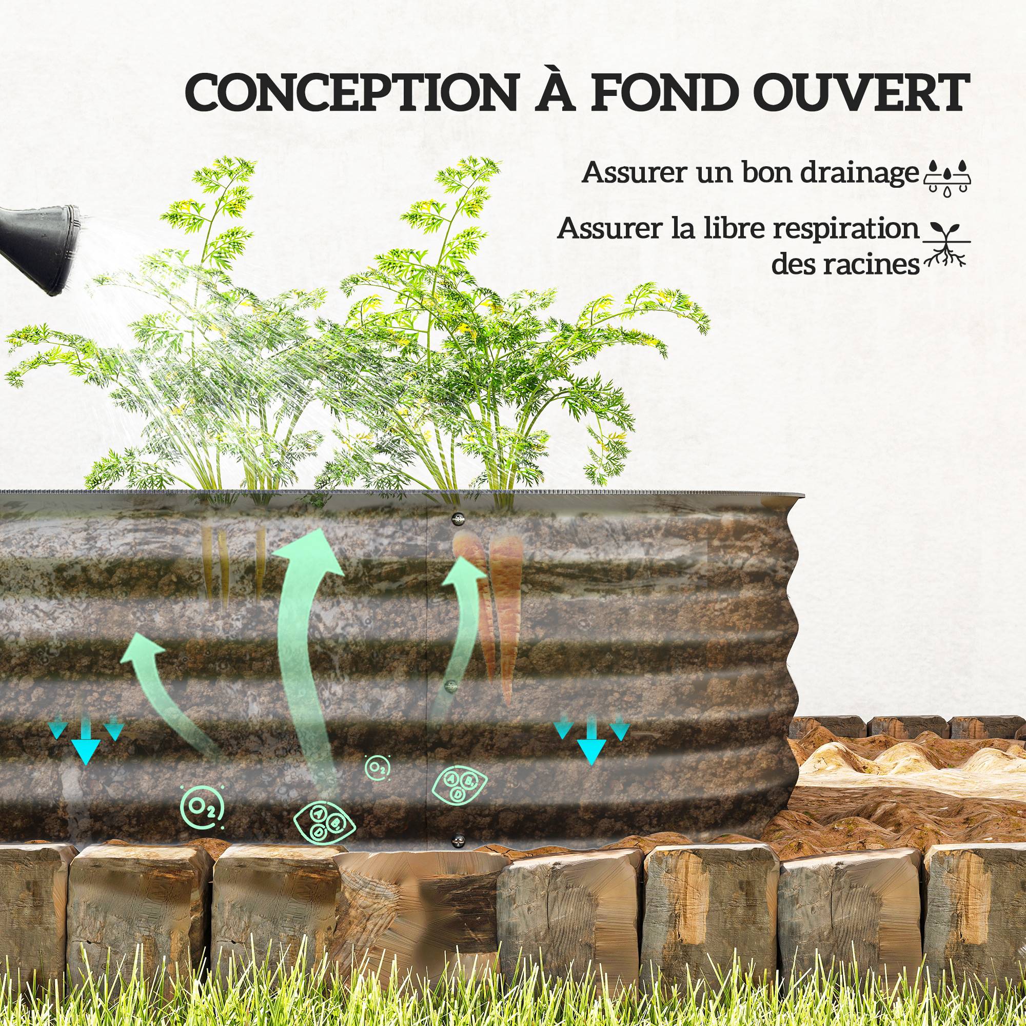 PANGIVO - Carré potager acier gris 150 x 62 x 30 cm - PANGIVO - Image 7