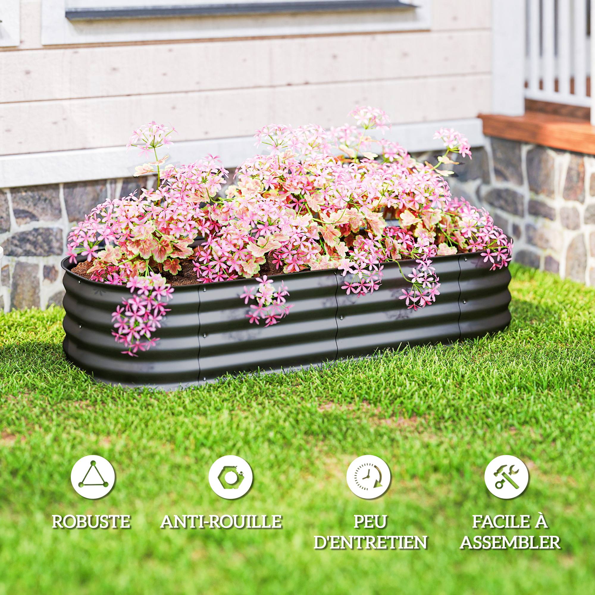 PANGIVO - Carré potager acier gris 150 x 62 x 30 cm - PANGIVO - Image 9