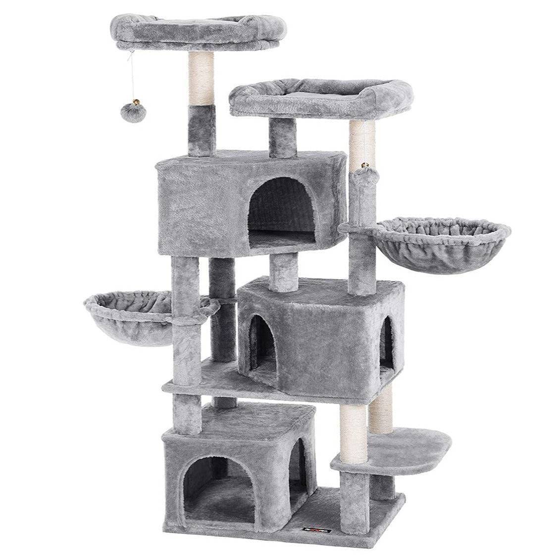 Helloshop26 - Grand arbre à chat avec 3 niches 164 cm de hauteur gris clair - Imagen 1